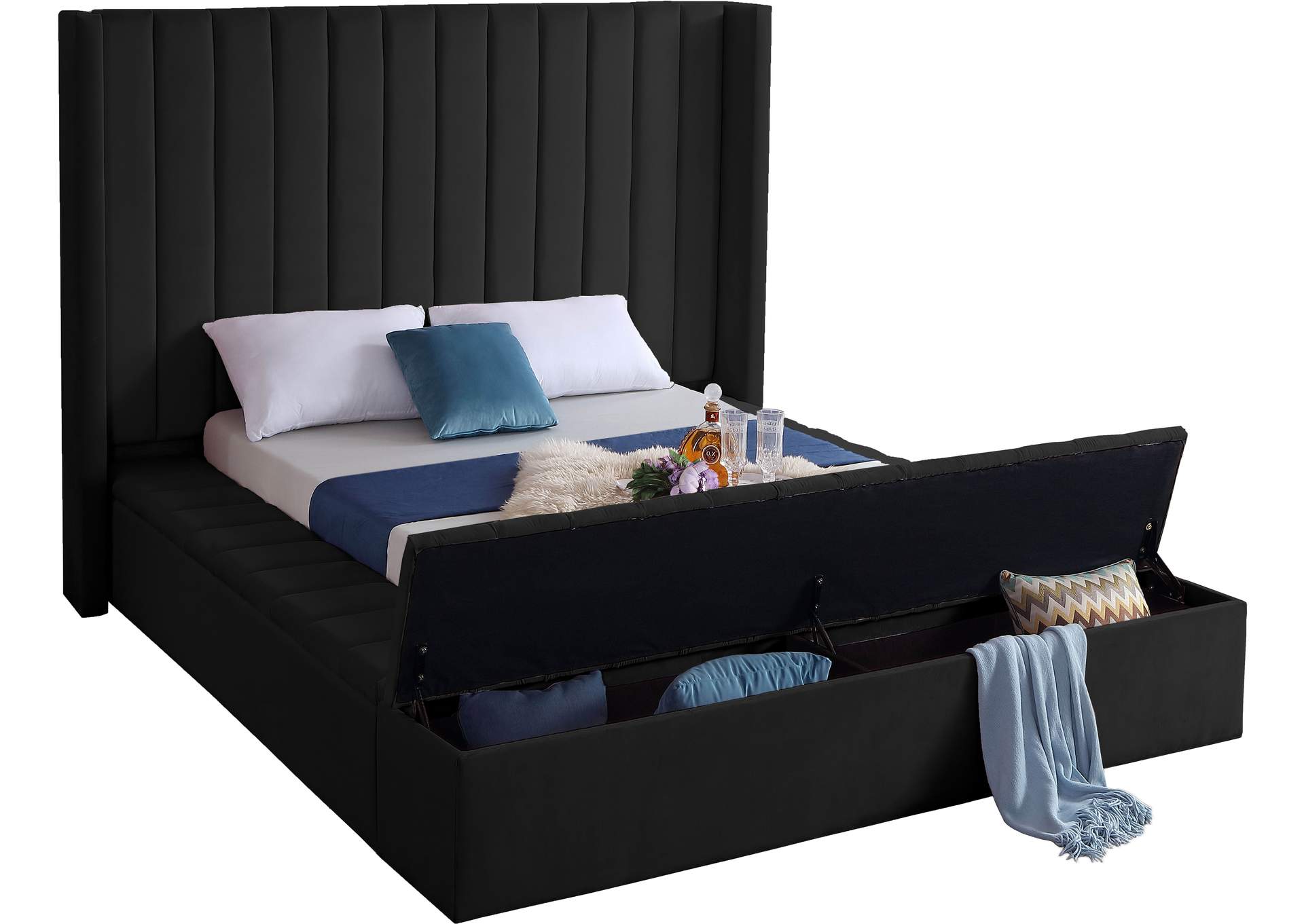 Kiki Black Velvet Full Bed (3 Boxes),Meridian Furniture