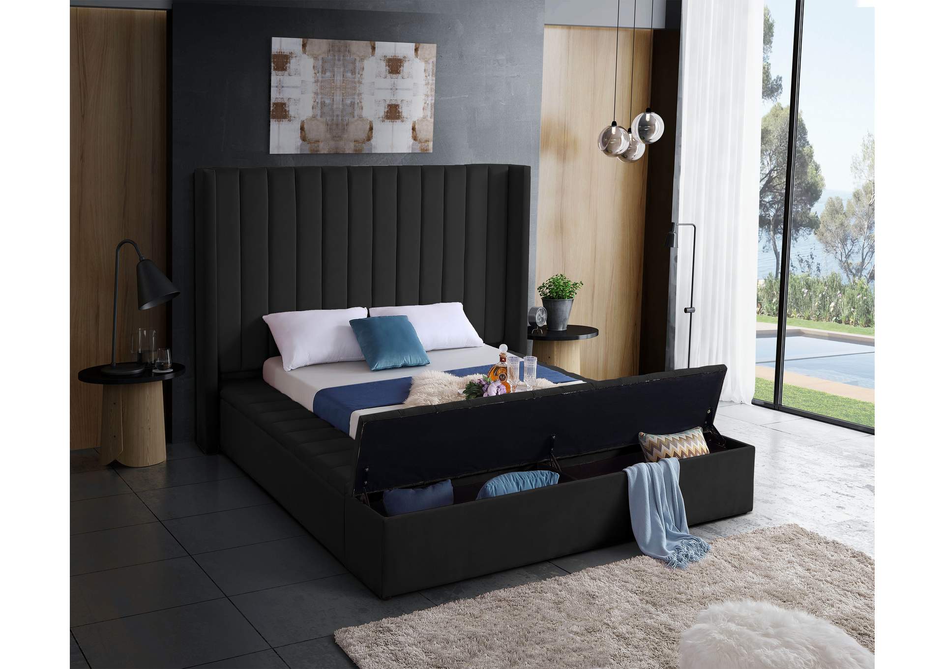 Kiki Black Velvet Full Bed (3 Boxes),Meridian Furniture