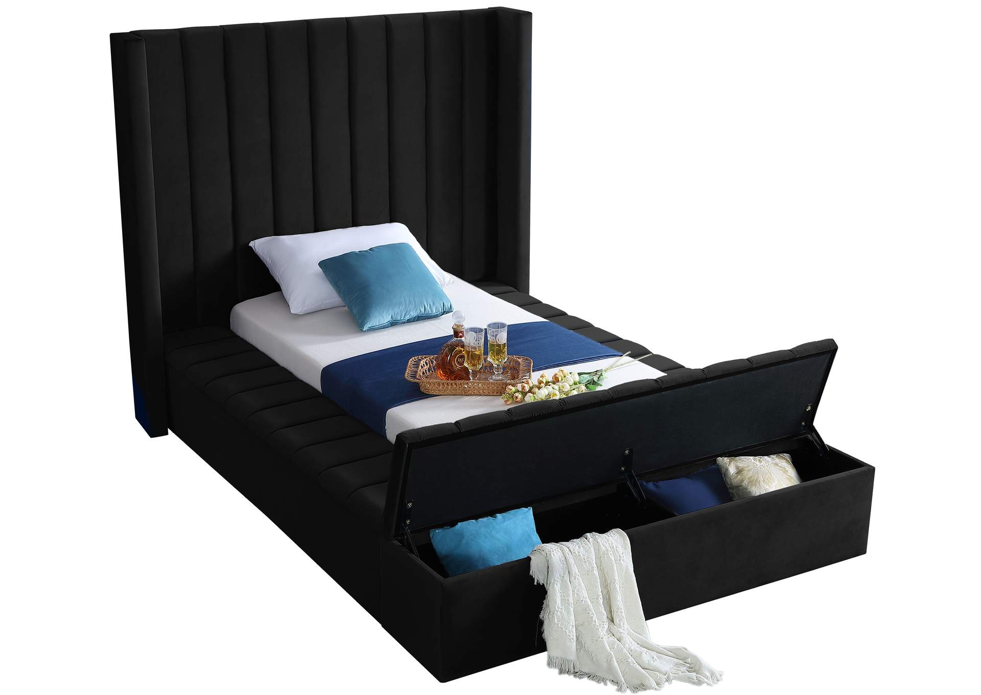 Kiki Black Velvet Twin Bed (3 Boxes),Meridian Furniture