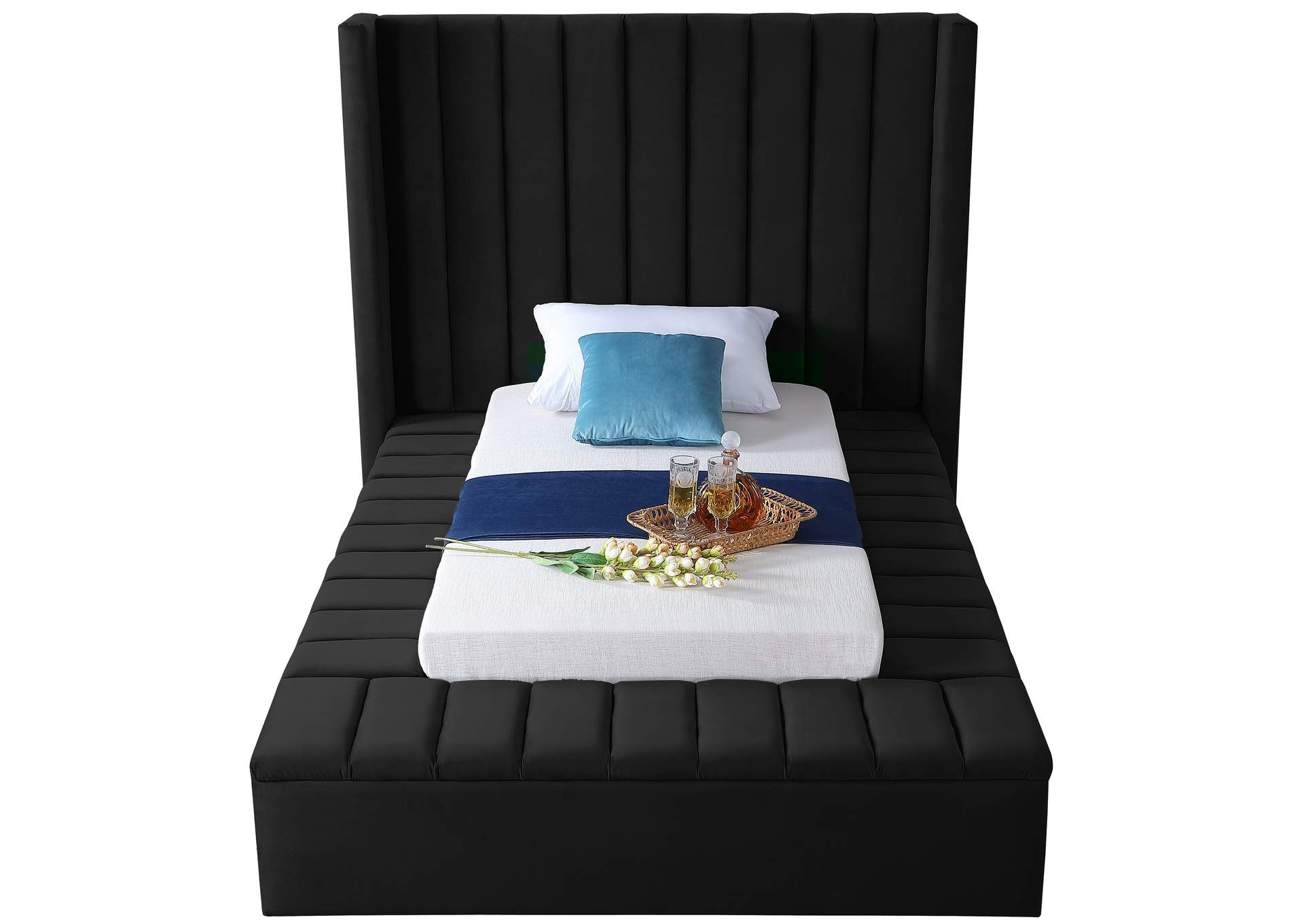 Kiki Black Velvet Twin Bed (3 Boxes),Meridian Furniture