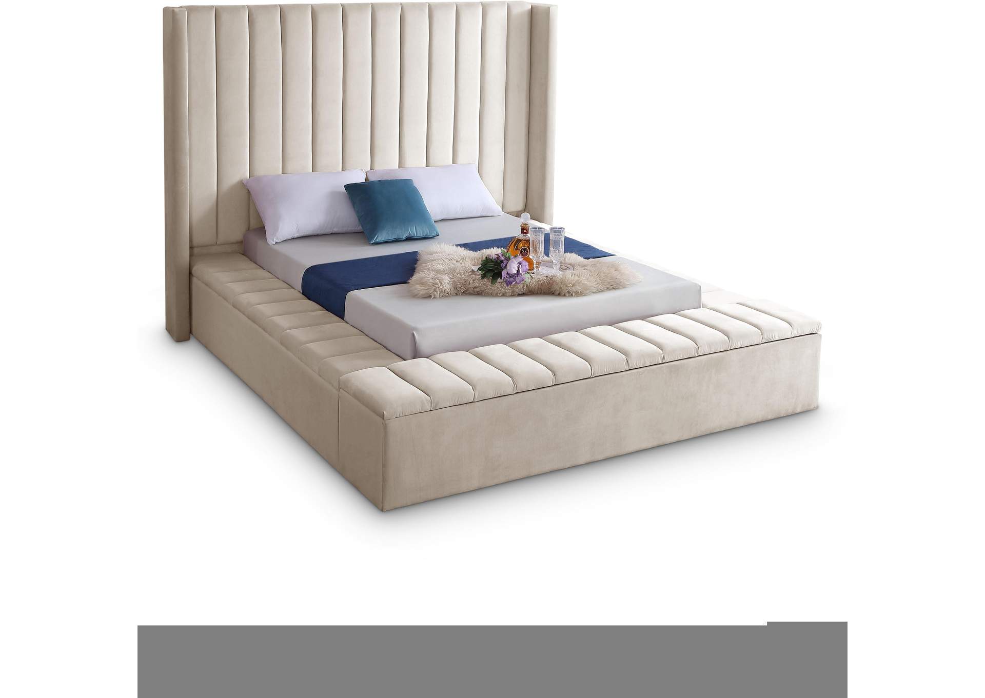 Kiki Cream Velvet King Bed (3 Boxes),Meridian Furniture