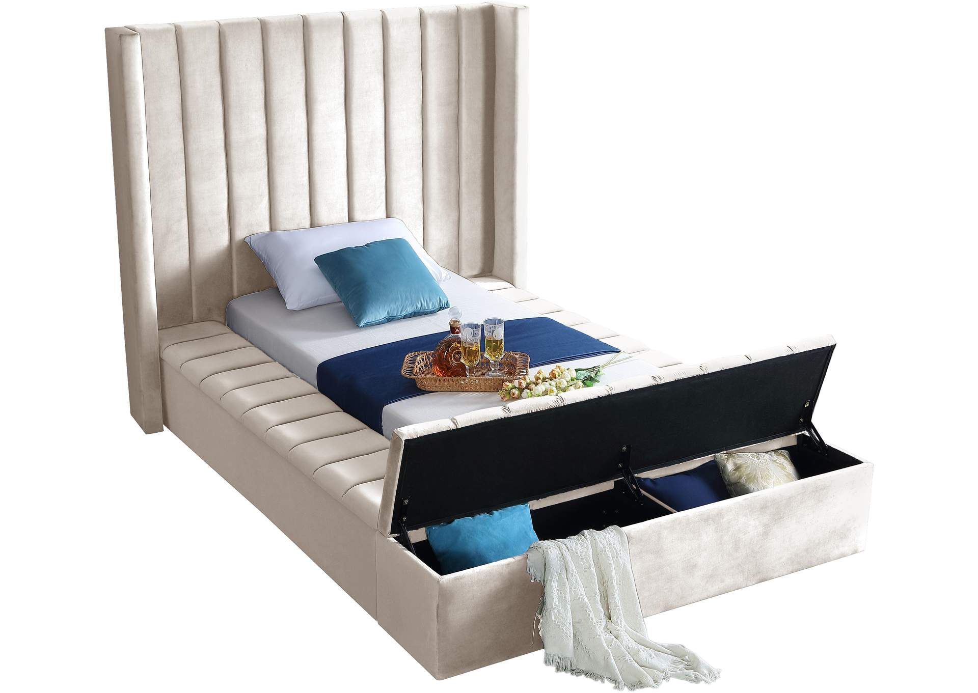 Kiki Cream Velvet Twin Bed (3 Boxes),Meridian Furniture