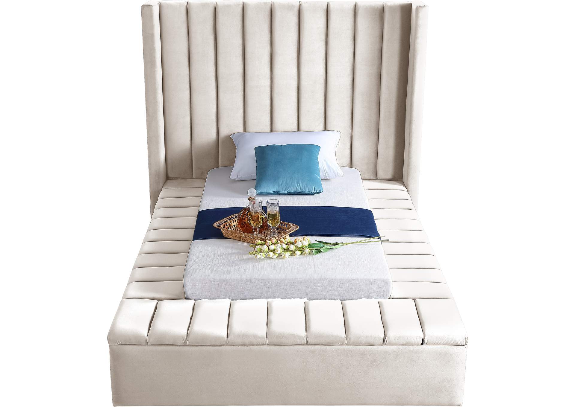 Kiki Cream Velvet Twin Bed (3 Boxes),Meridian Furniture