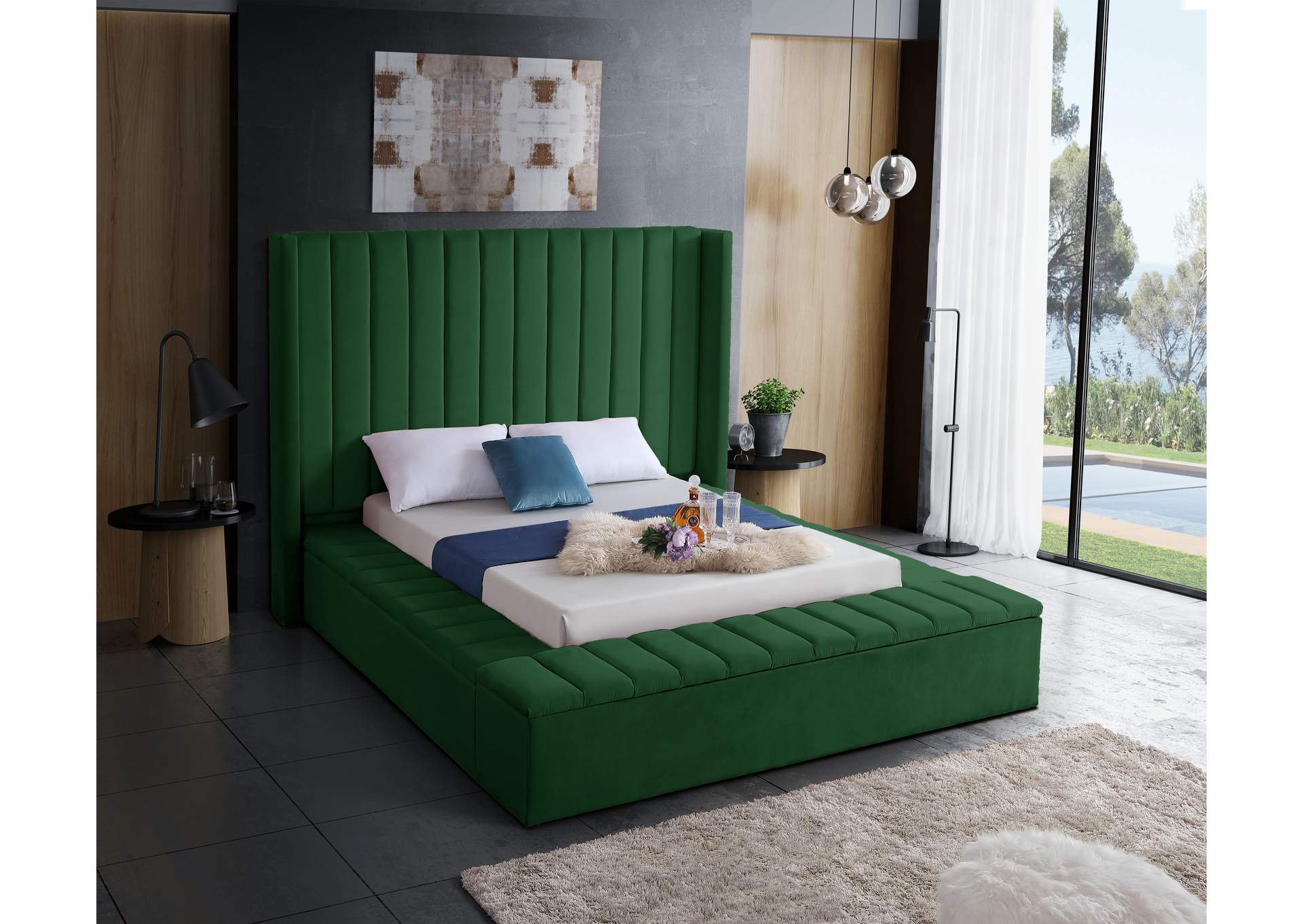 Kiki Green Velvet Full Bed (3 Boxes),Meridian Furniture