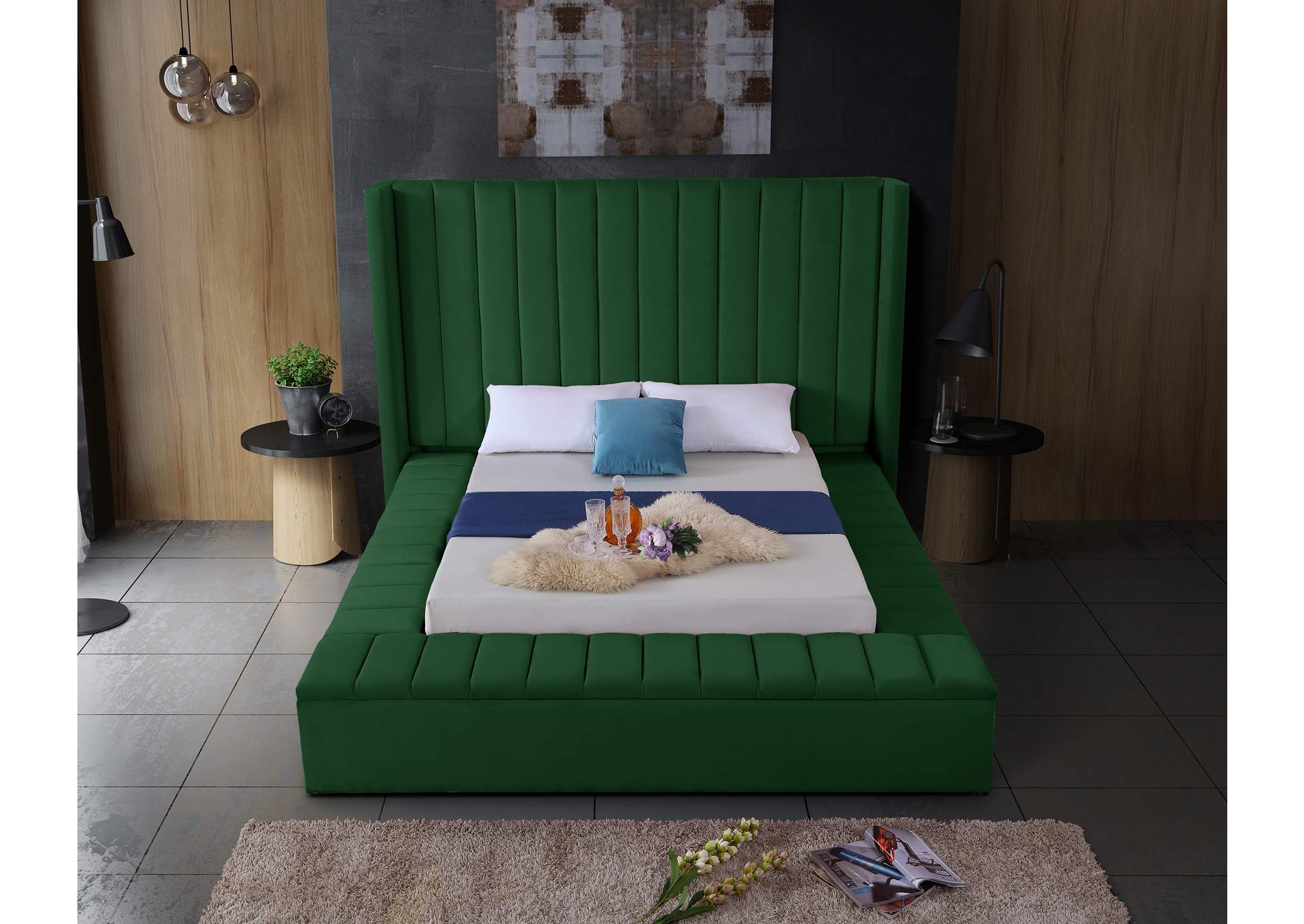 Kiki Green Velvet Full Bed (3 Boxes),Meridian Furniture