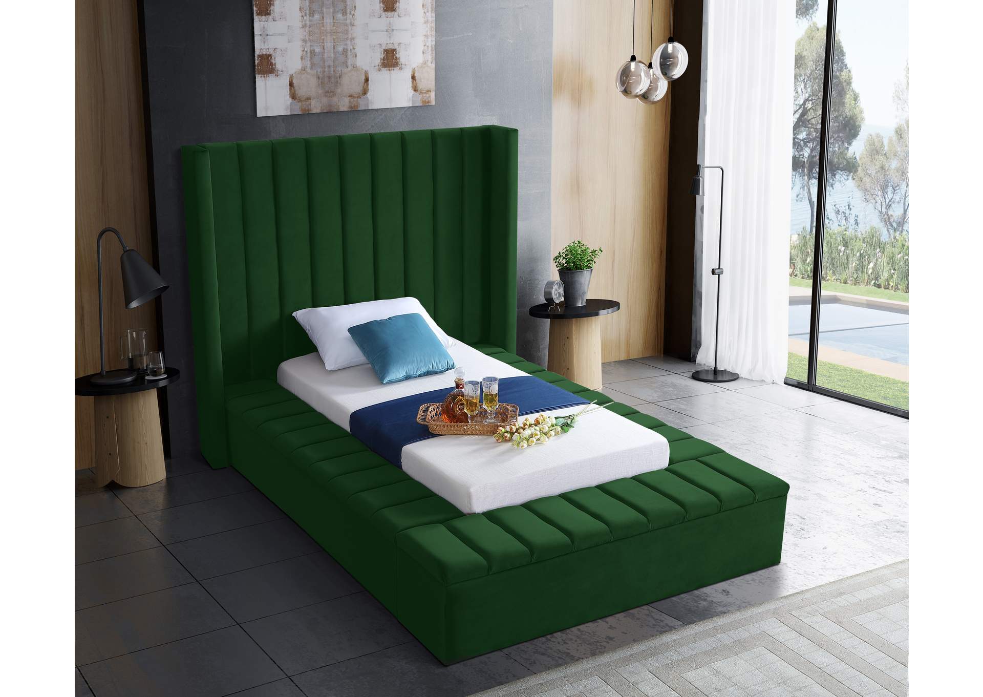 Kiki Green Velvet Twin Bed (3 Boxes),Meridian Furniture