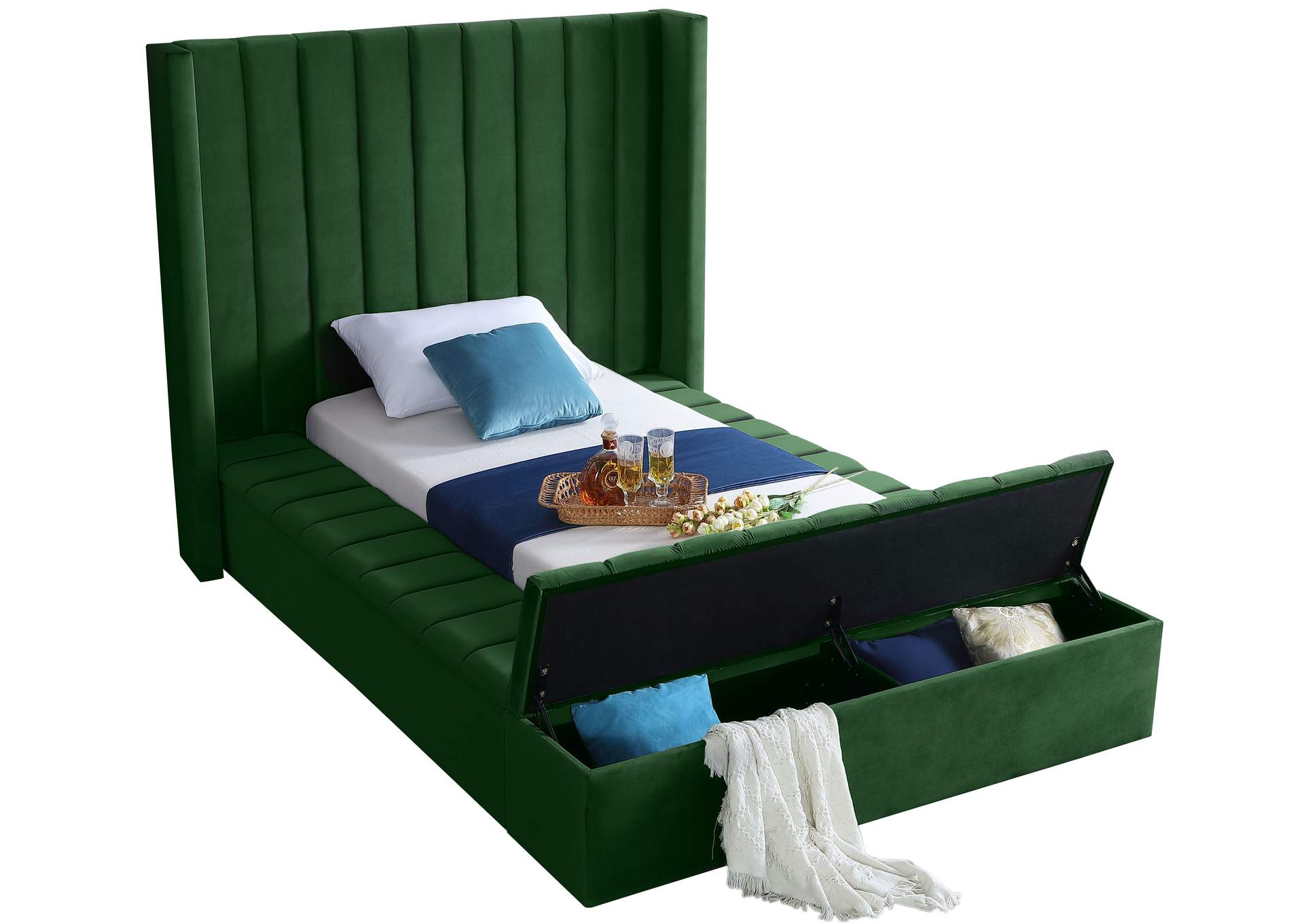 Kiki Green Velvet Twin Bed (3 Boxes),Meridian Furniture