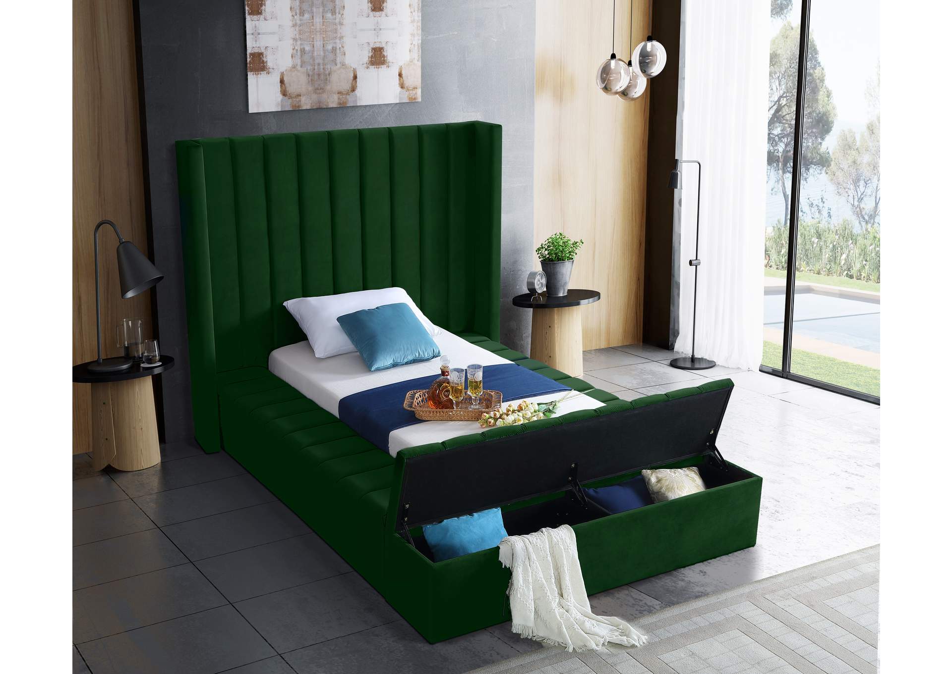 Kiki Green Velvet Twin Bed (3 Boxes),Meridian Furniture