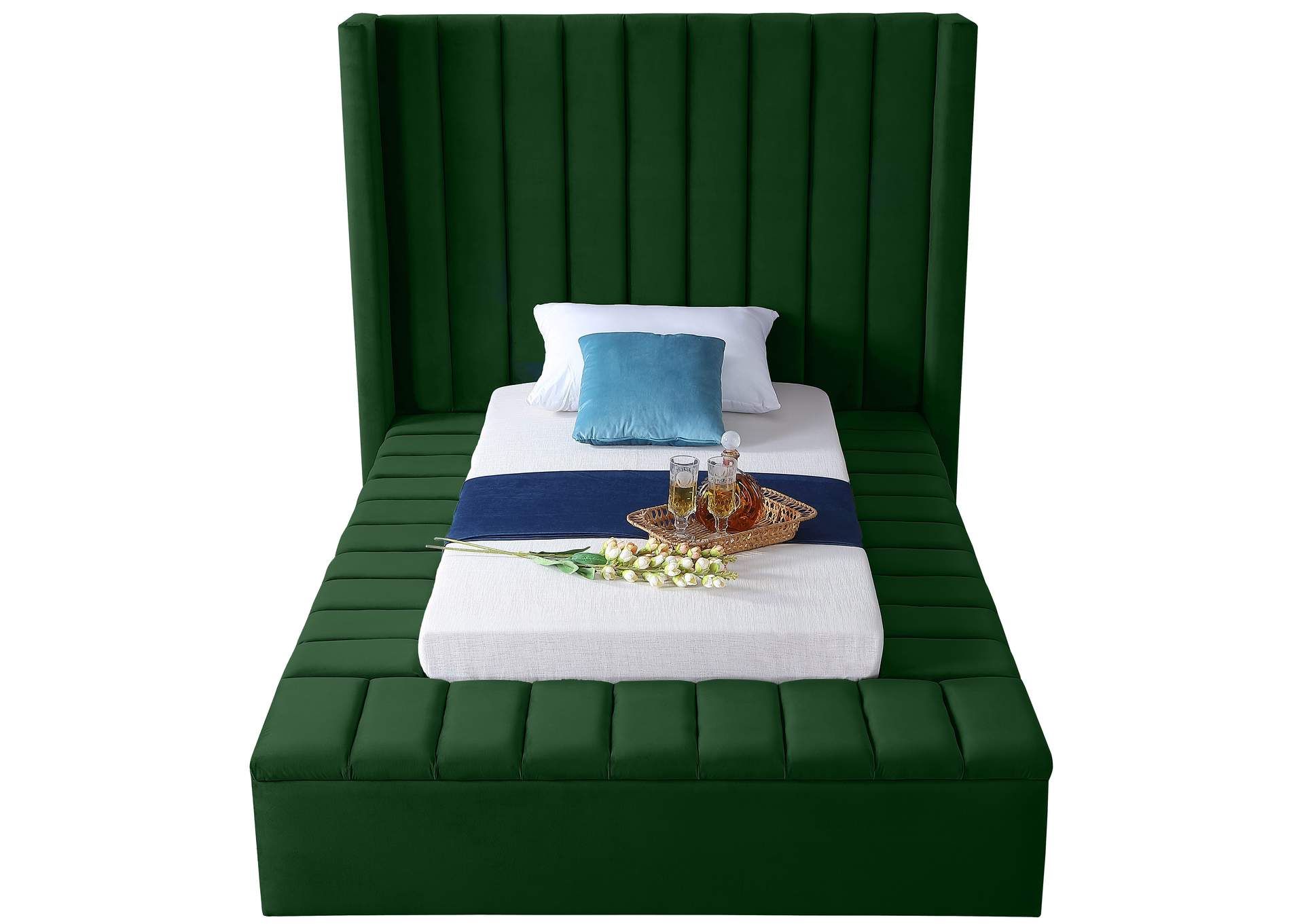 Kiki Green Velvet Twin Bed (3 Boxes),Meridian Furniture