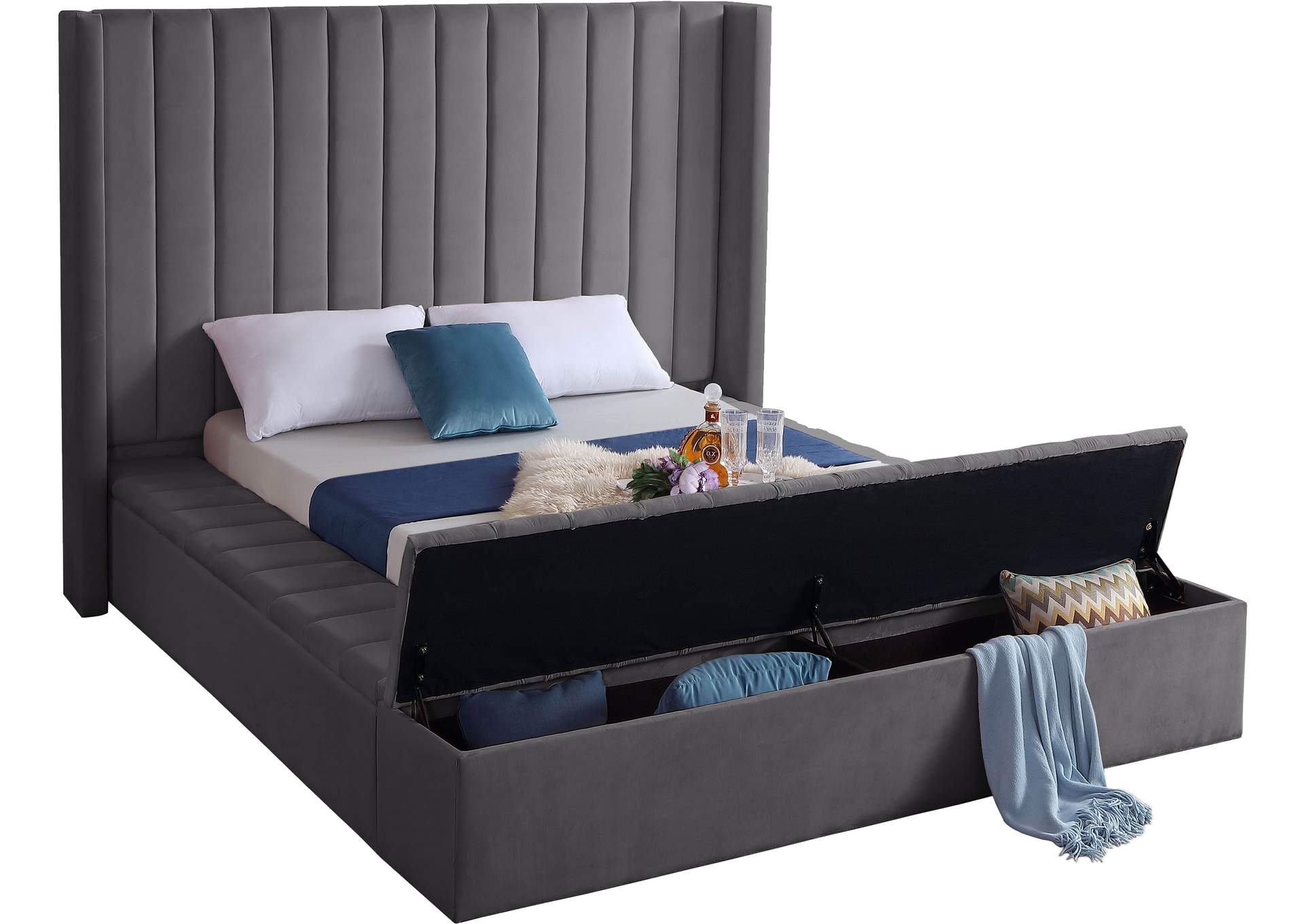 Kiki Grey Velvet Full Bed (3 Boxes),Meridian Furniture