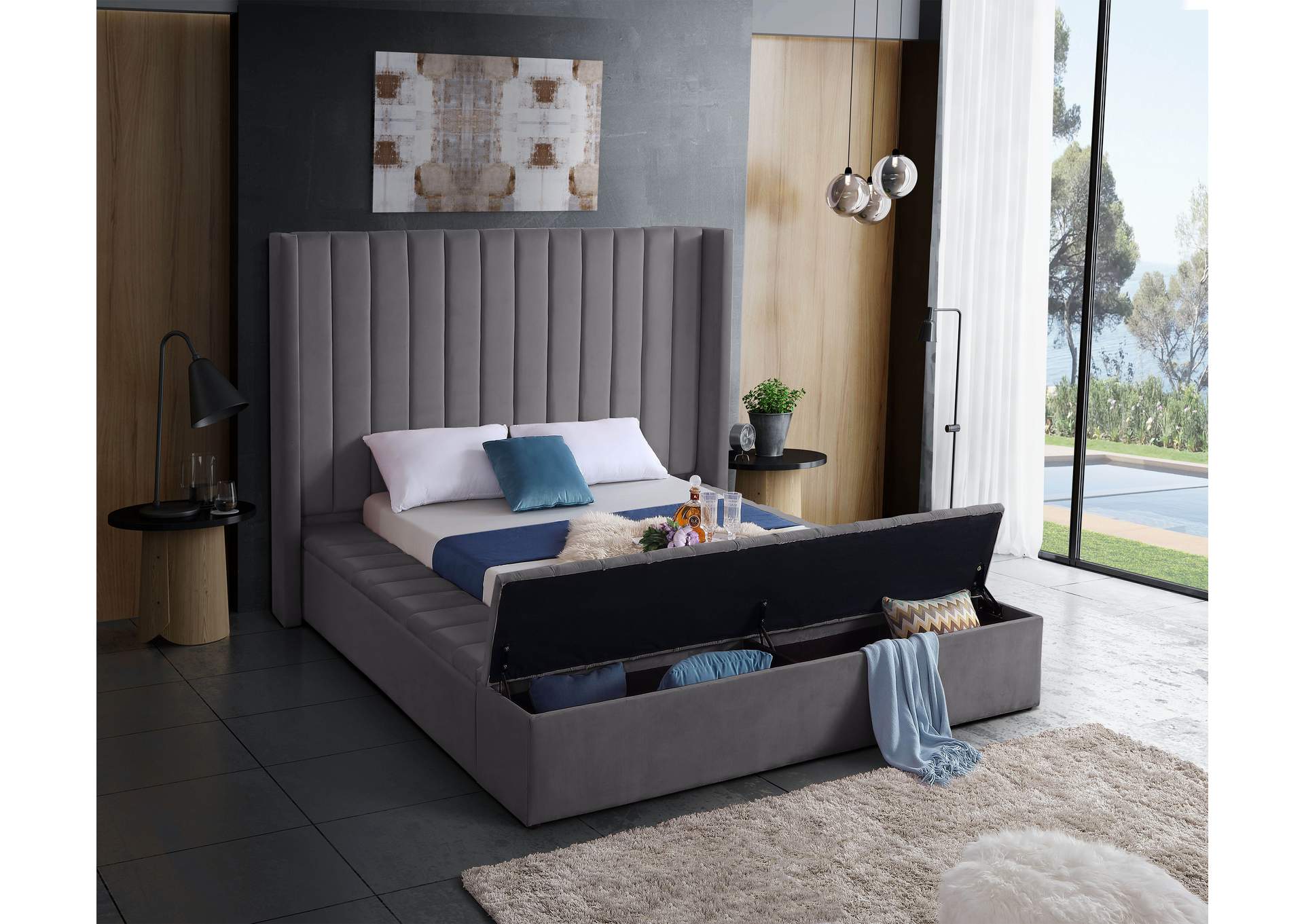 Kiki Grey Velvet Full Bed (3 Boxes),Meridian Furniture