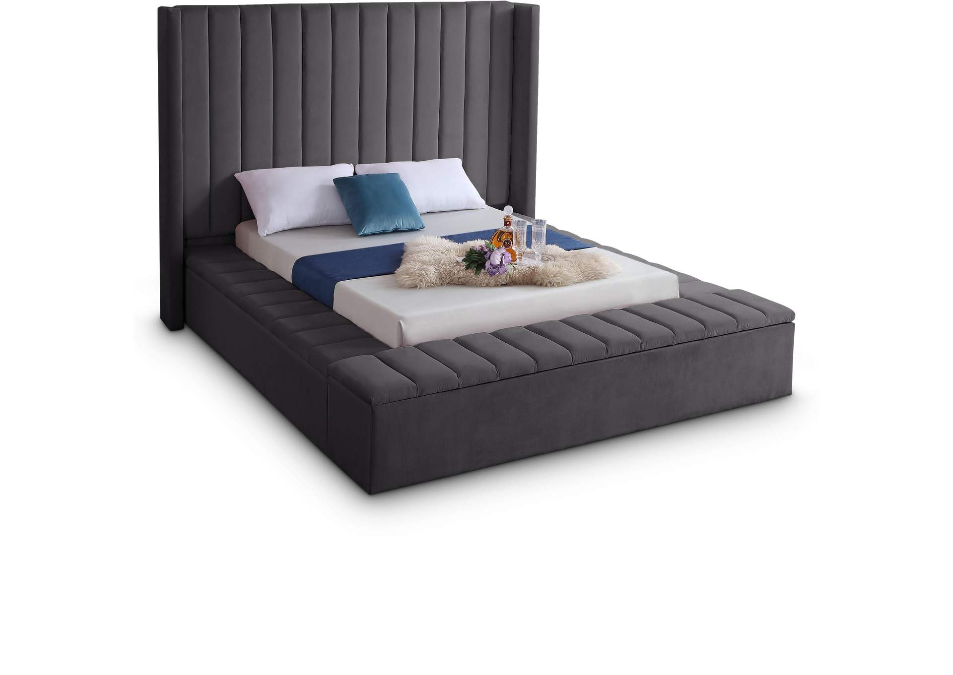 Kiki Grey Velvet King Bed (3 Boxes),Meridian Furniture