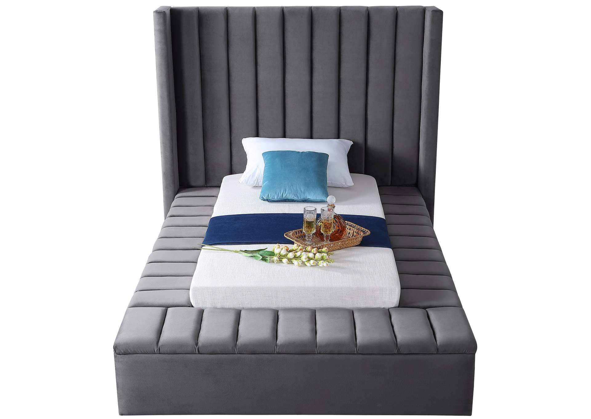 Kiki Grey Velvet Twin Bed (3 Boxes),Meridian Furniture