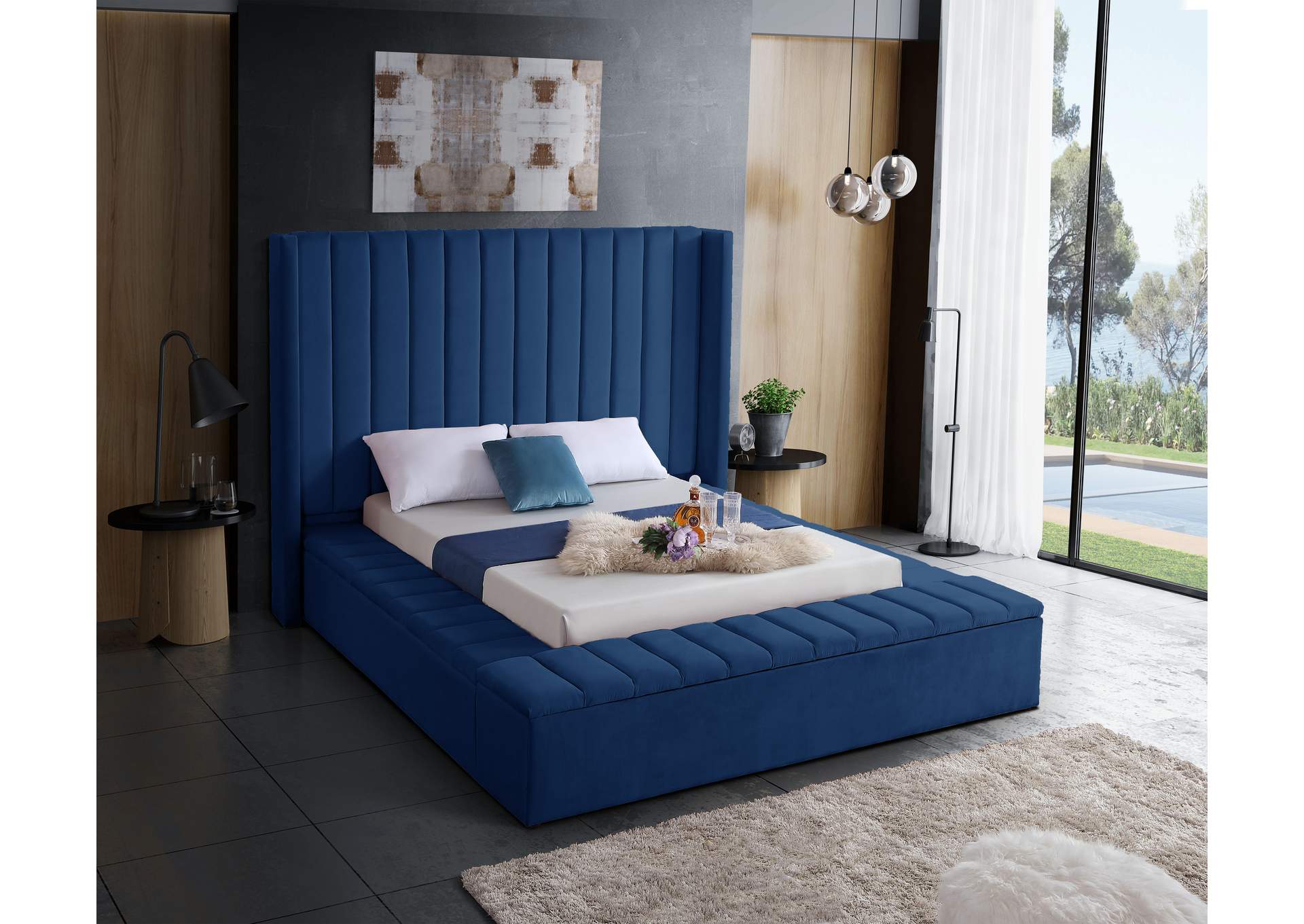 Kiki Navy Velvet Full Bed (3 Boxes),Meridian Furniture