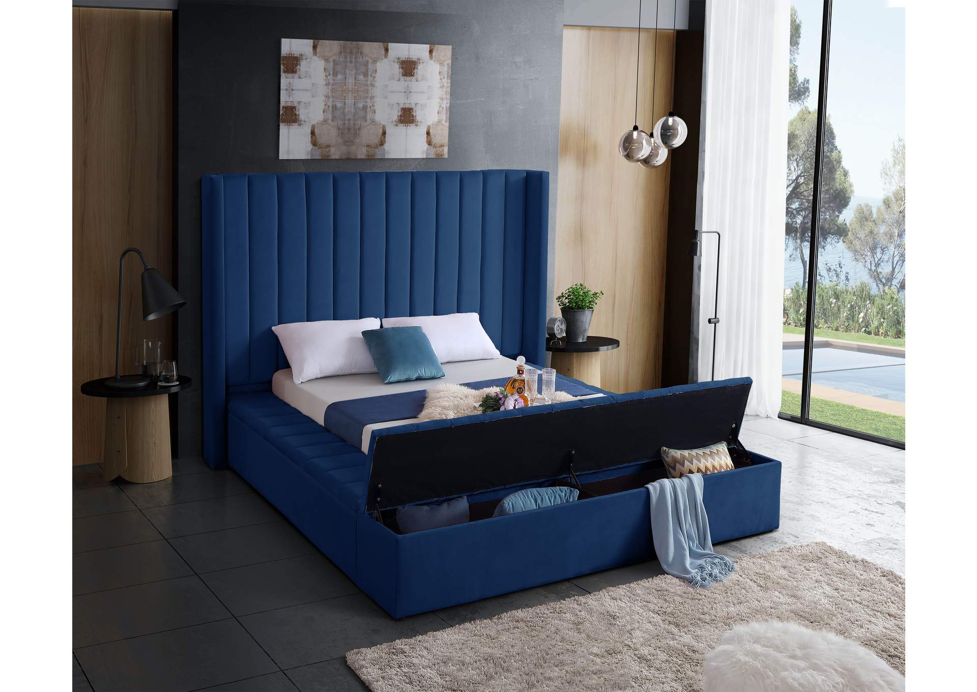 Kiki Navy Velvet Full Bed (3 Boxes),Meridian Furniture