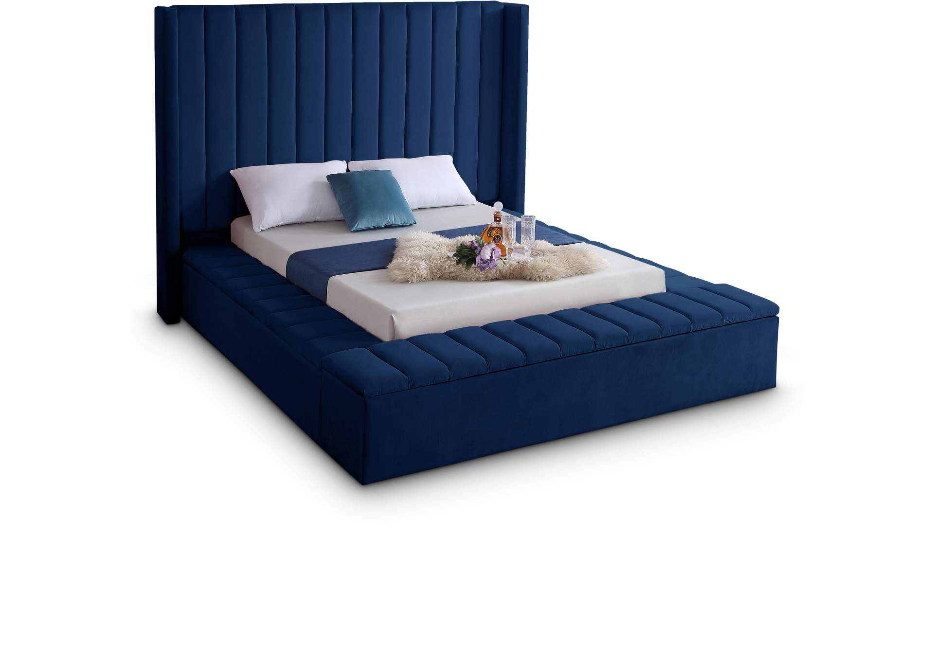 Kiki Navy Velvet King Bed (3 Boxes),Meridian Furniture