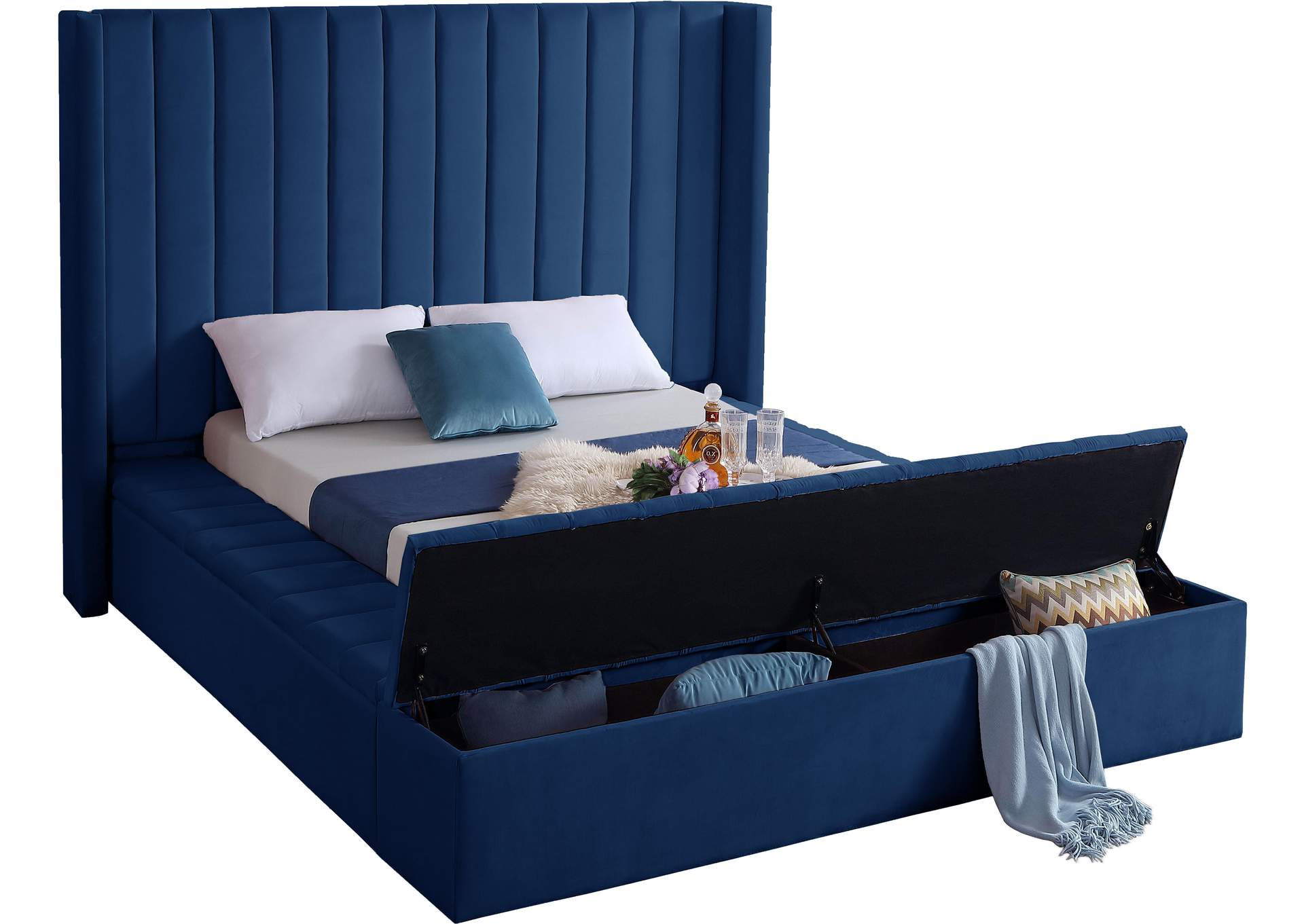 Kiki Navy Velvet King Bed (3 Boxes),Meridian Furniture