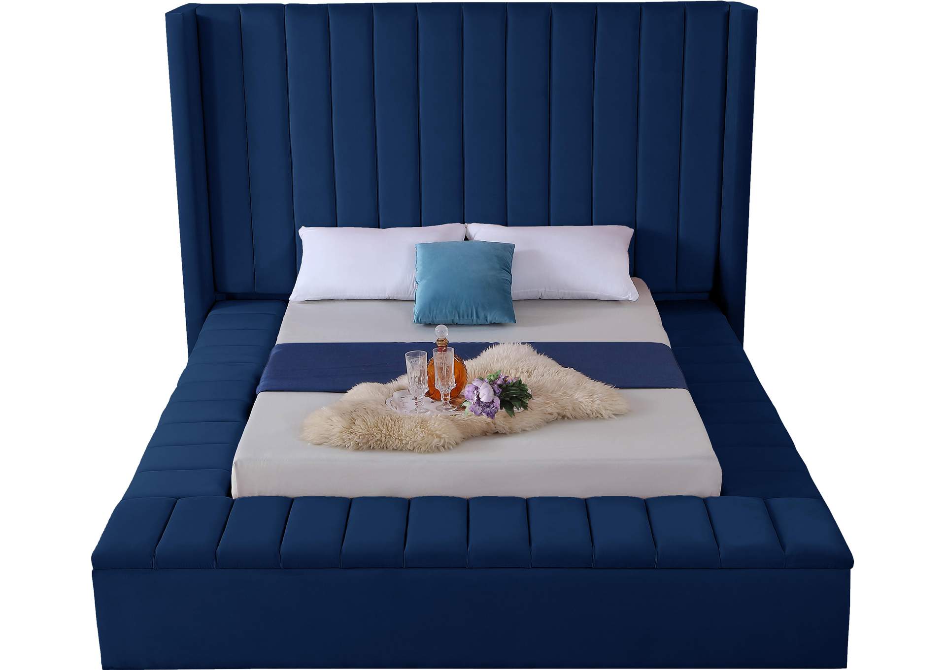 Kiki Navy Velvet King Bed (3 Boxes),Meridian Furniture