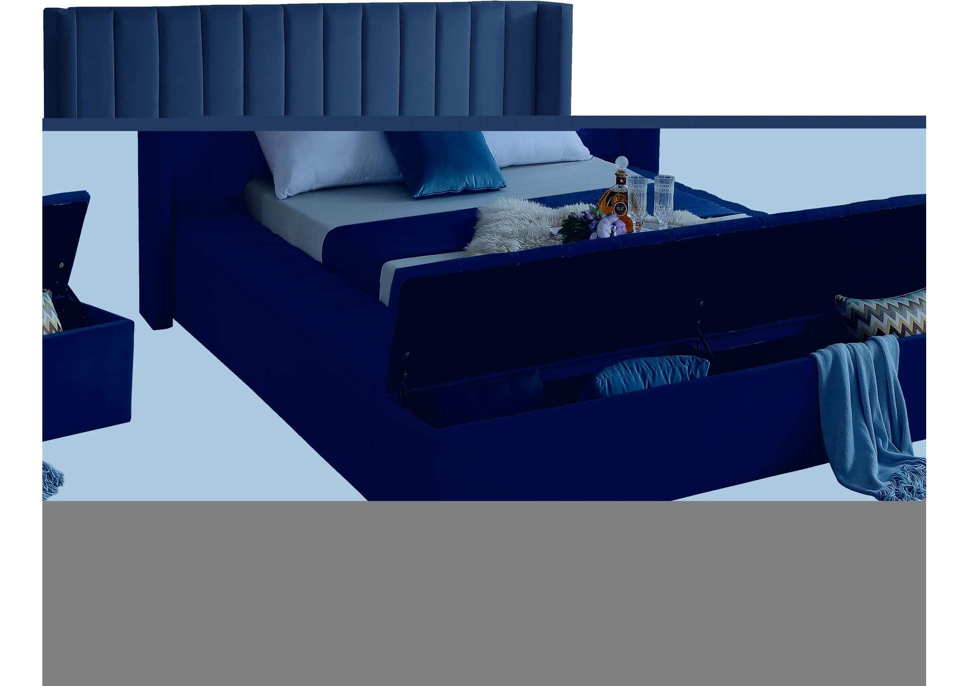 Kiki Navy Velvet Queen Bed (3 Boxes),Meridian Furniture