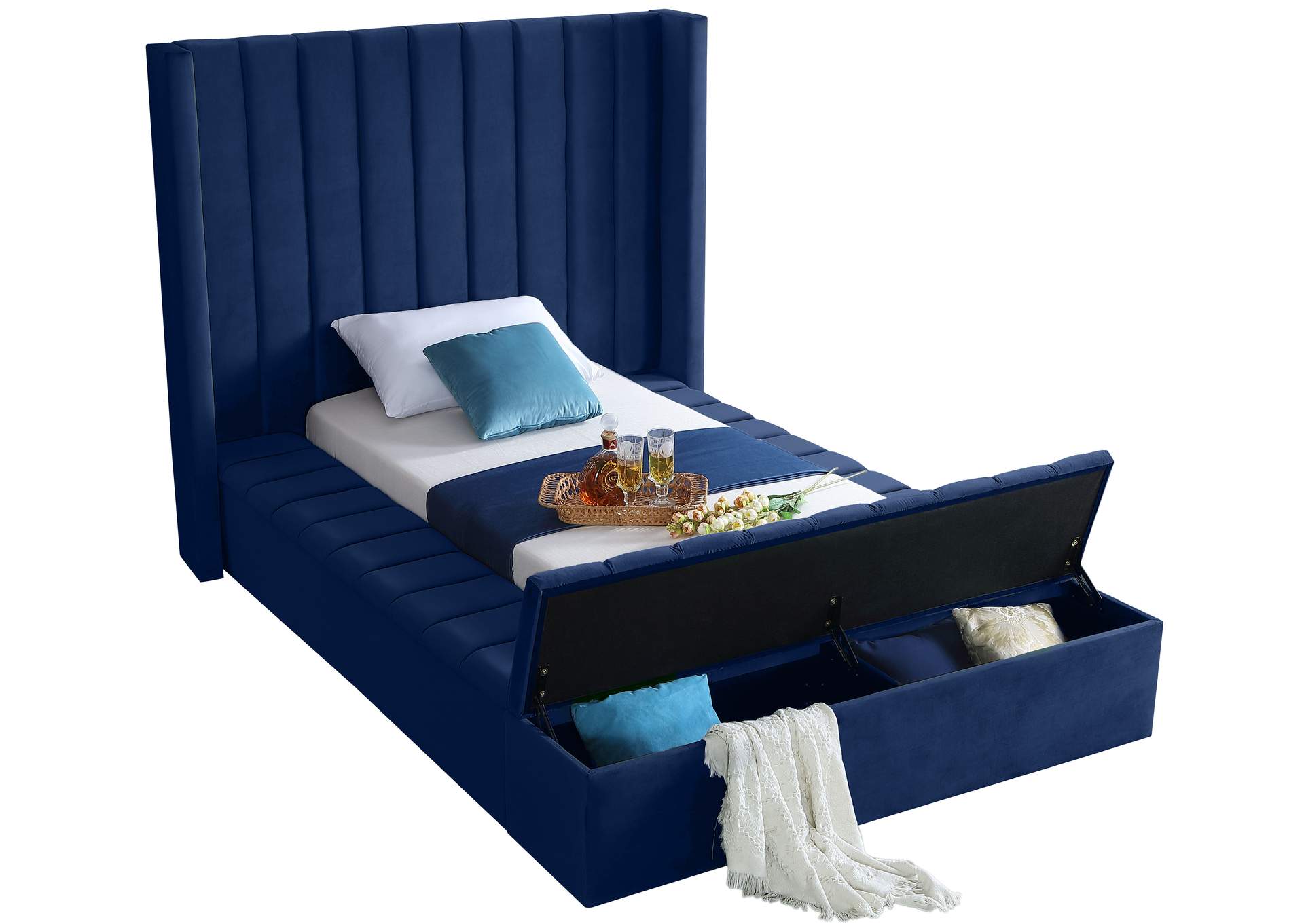 Kiki Navy Velvet Twin Bed (3 Boxes),Meridian Furniture