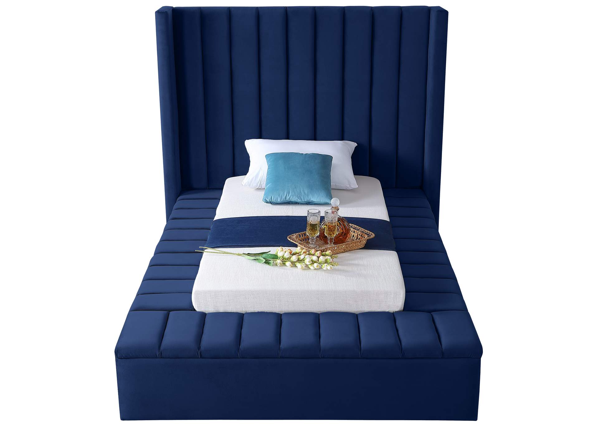 Kiki Navy Velvet Twin Bed (3 Boxes),Meridian Furniture