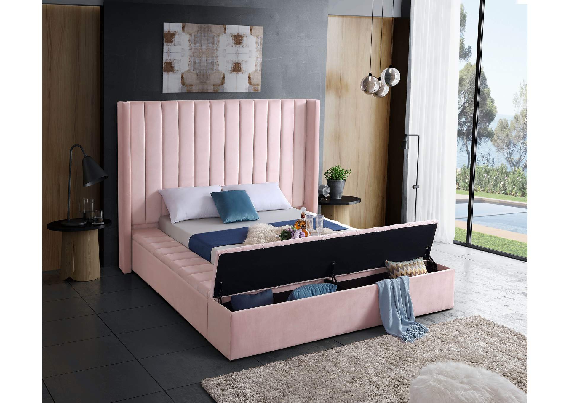 Kiki Pink Velvet Full Bed (3 Boxes),Meridian Furniture