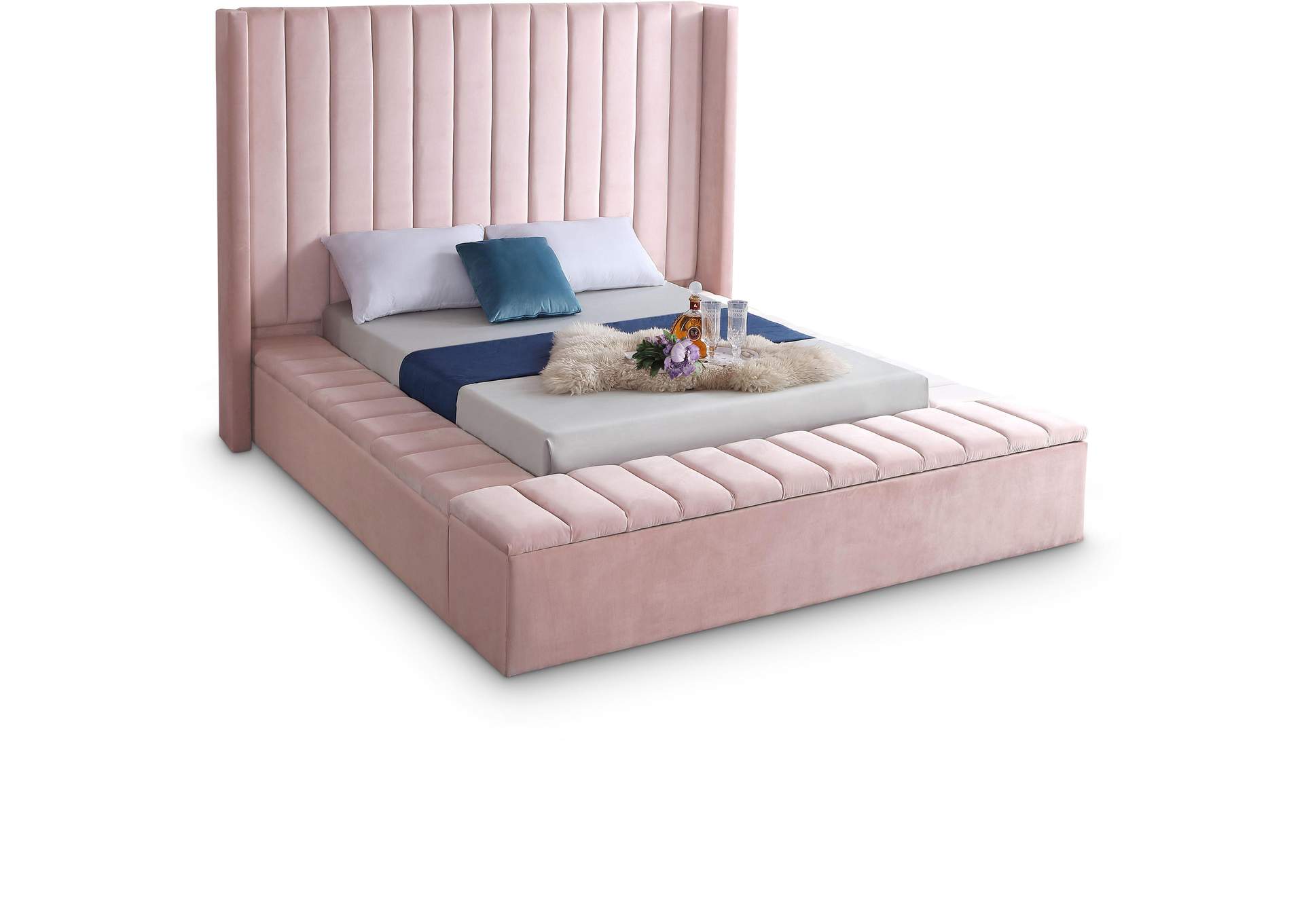 Kiki Pink Velvet King Bed (3 Boxes),Meridian Furniture