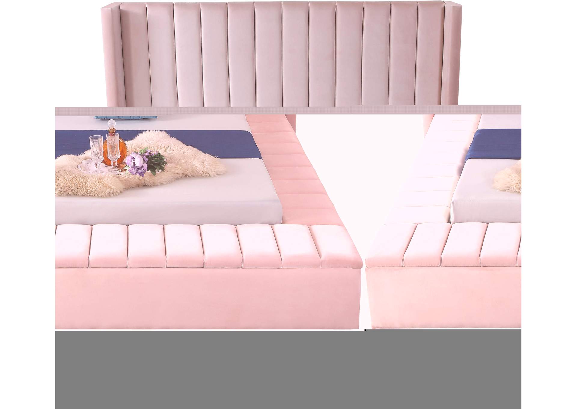 Kiki Pink Velvet Queen Bed (3 Boxes),Meridian Furniture