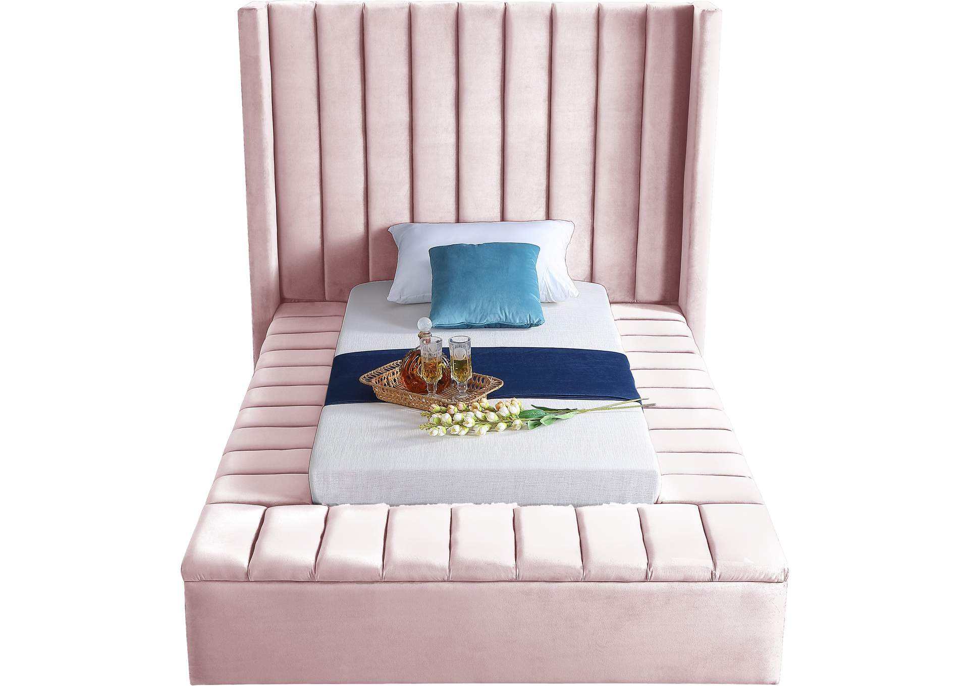 Kiki Pink Velvet Twin Bed (3 Boxes),Meridian Furniture