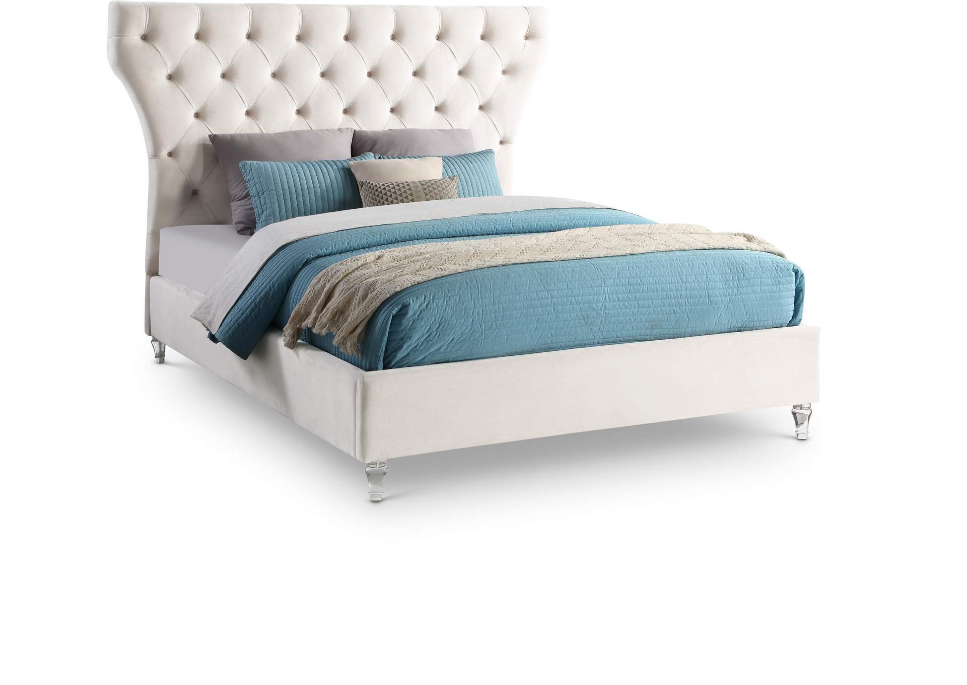 Kira Cream Velvet King Bed,Meridian Furniture