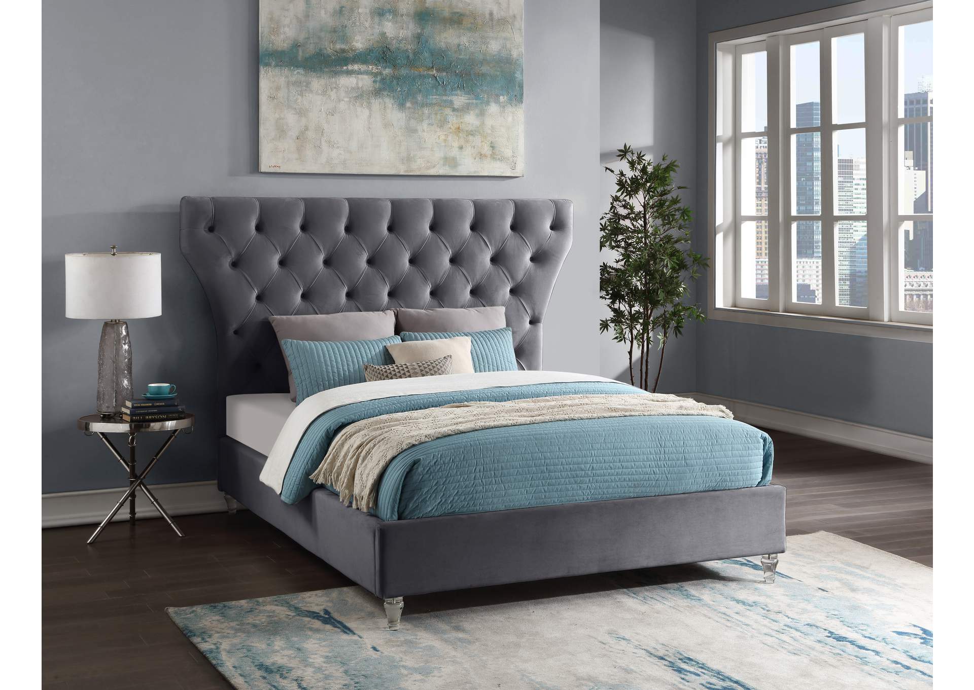 Kira Grey Velvet King Bed,Meridian Furniture