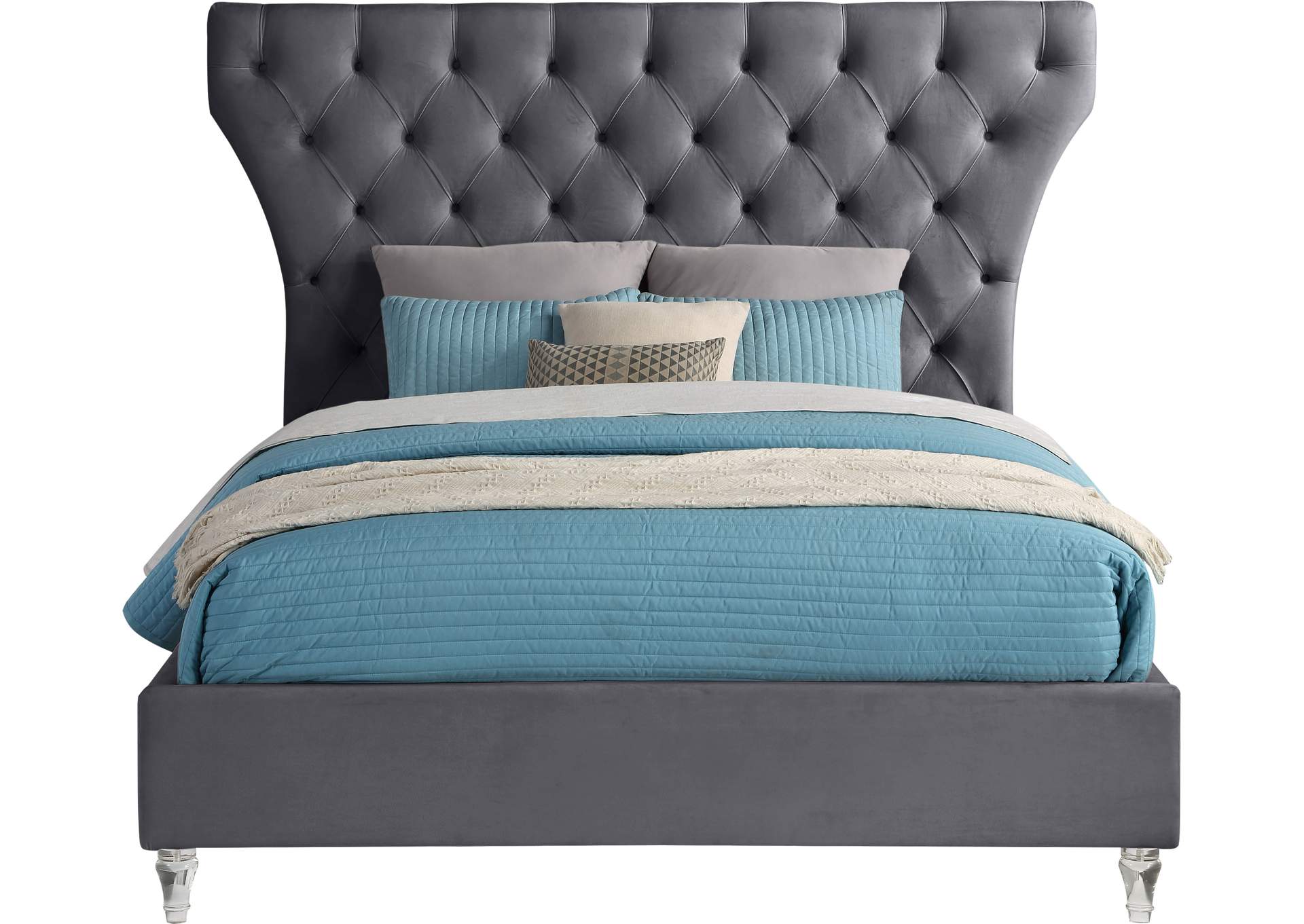 Kira Grey Velvet Queen Bed,Meridian Furniture