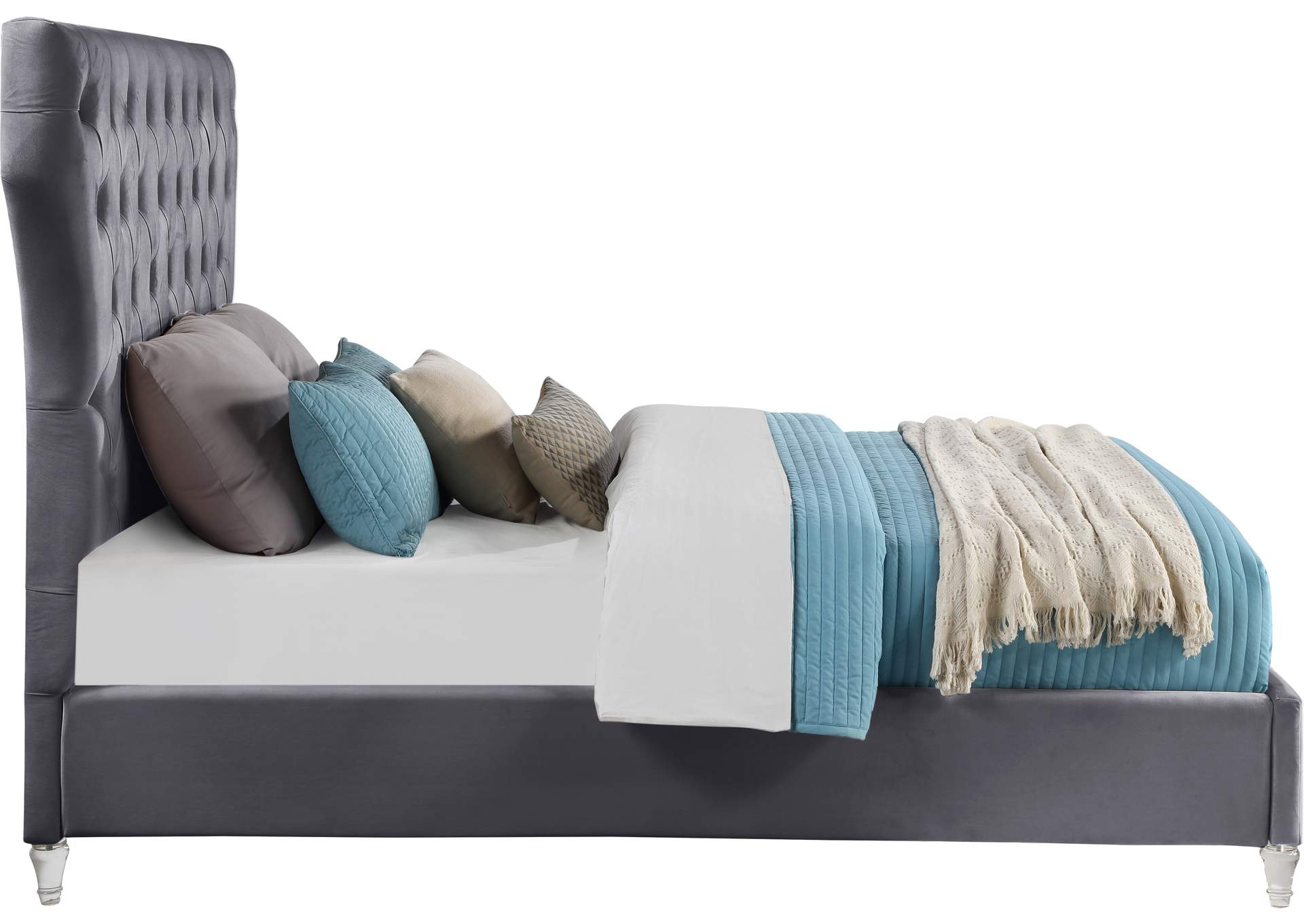 Kira Grey Velvet Queen Bed,Meridian Furniture