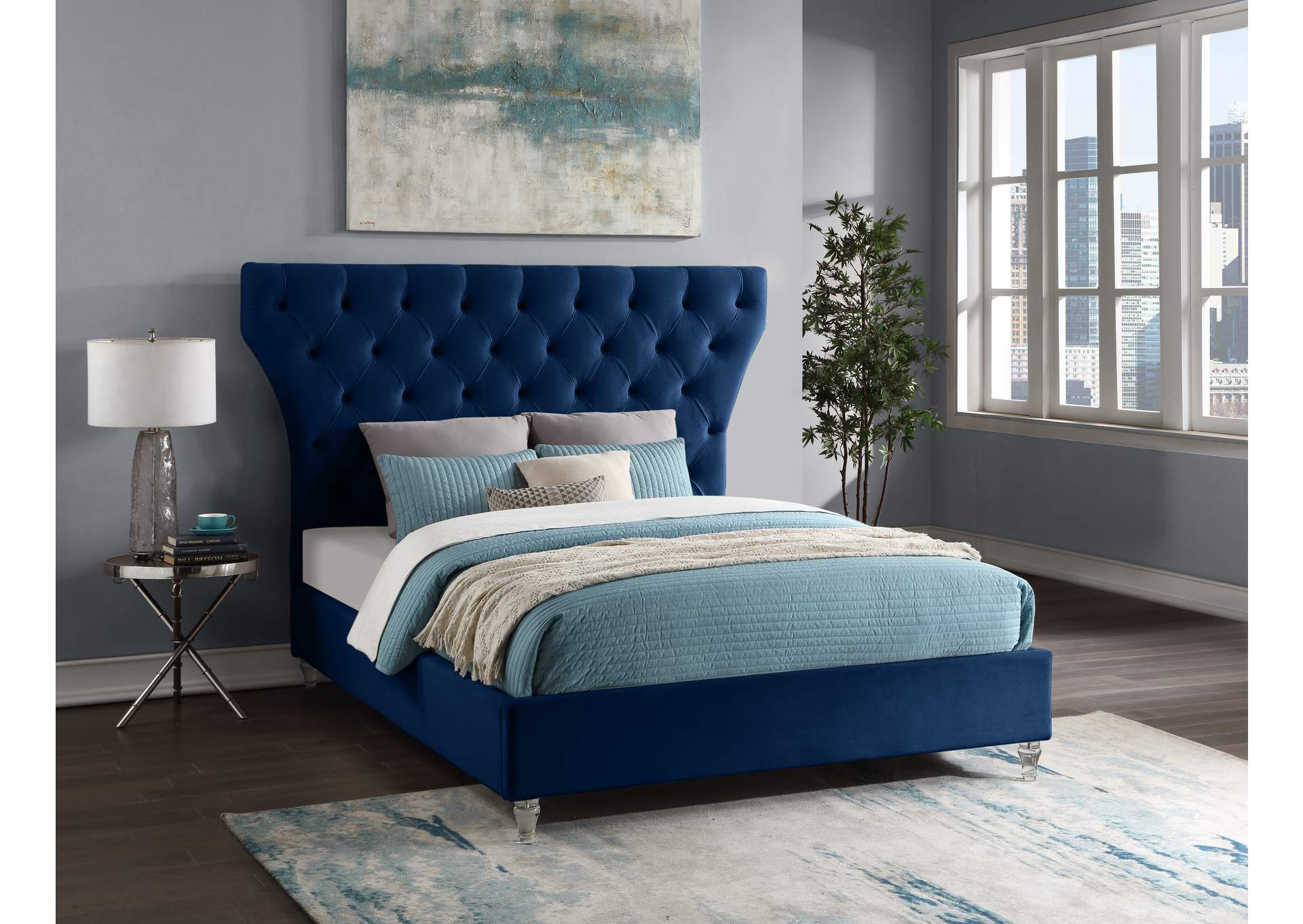 Kira Navy Velvet King Bed,Meridian Furniture