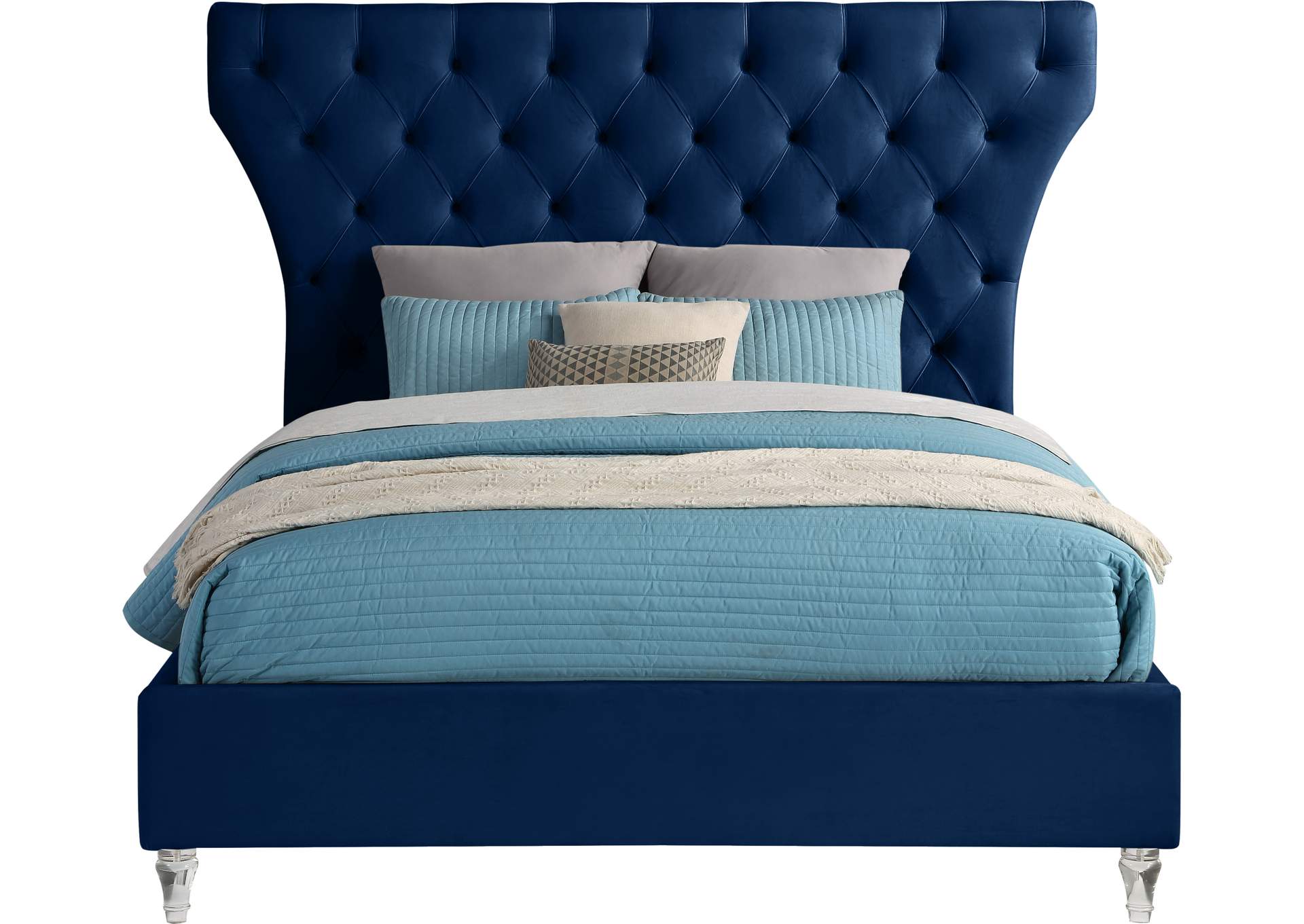 Kira Navy Velvet King Bed,Meridian Furniture