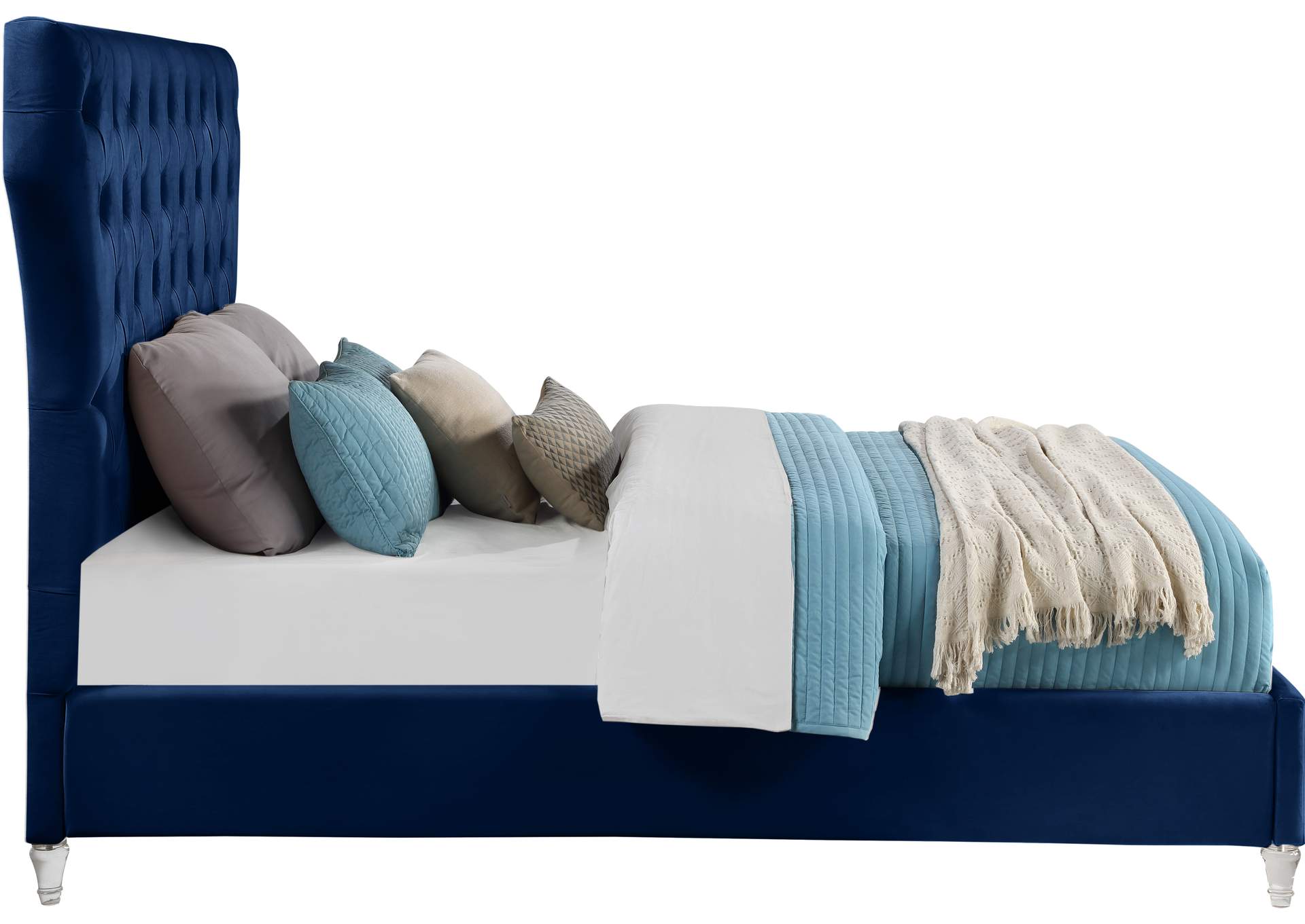 Kira Navy Velvet King Bed,Meridian Furniture