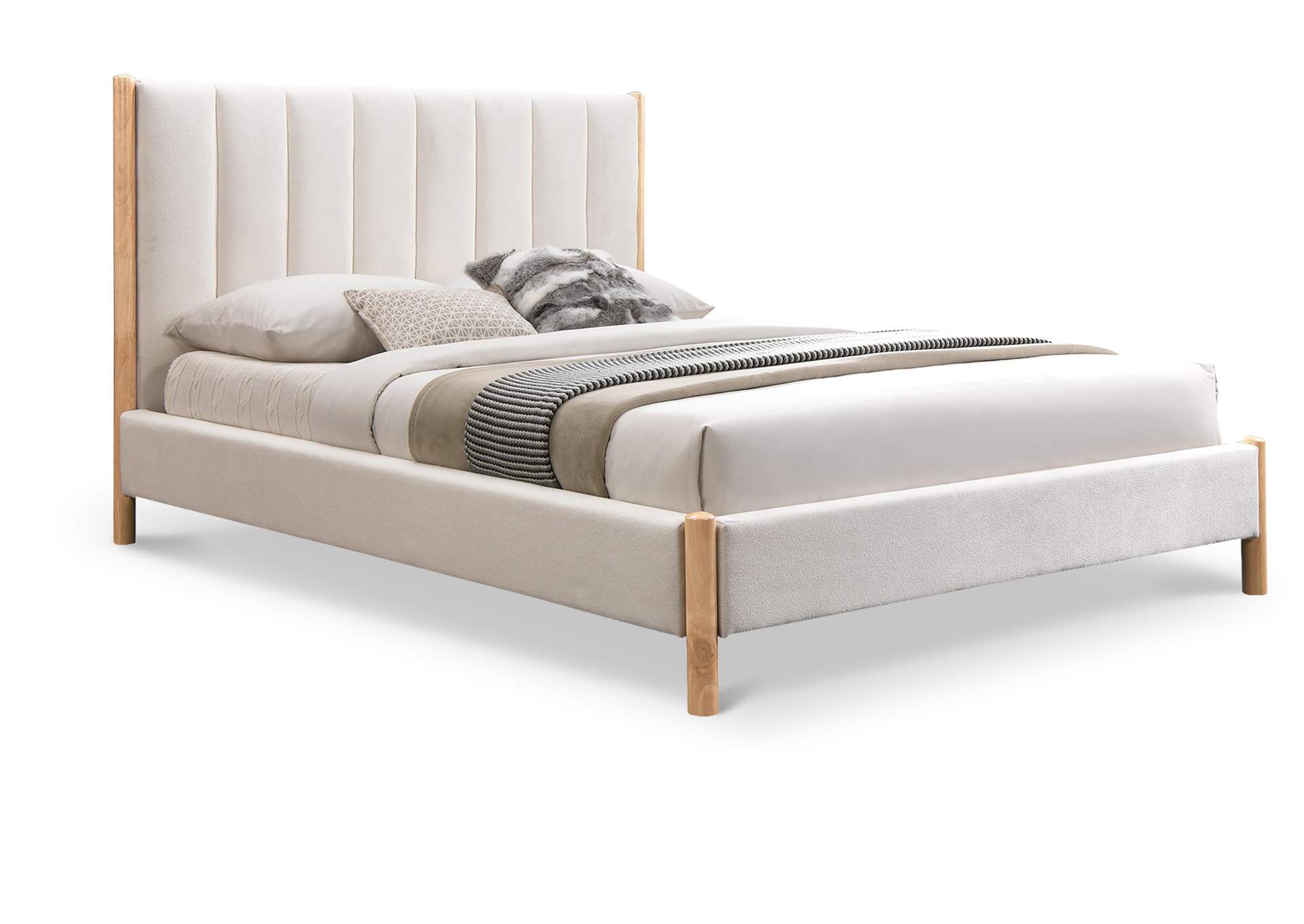 Kona Cream Polyester Fabric King Bed,Meridian Furniture