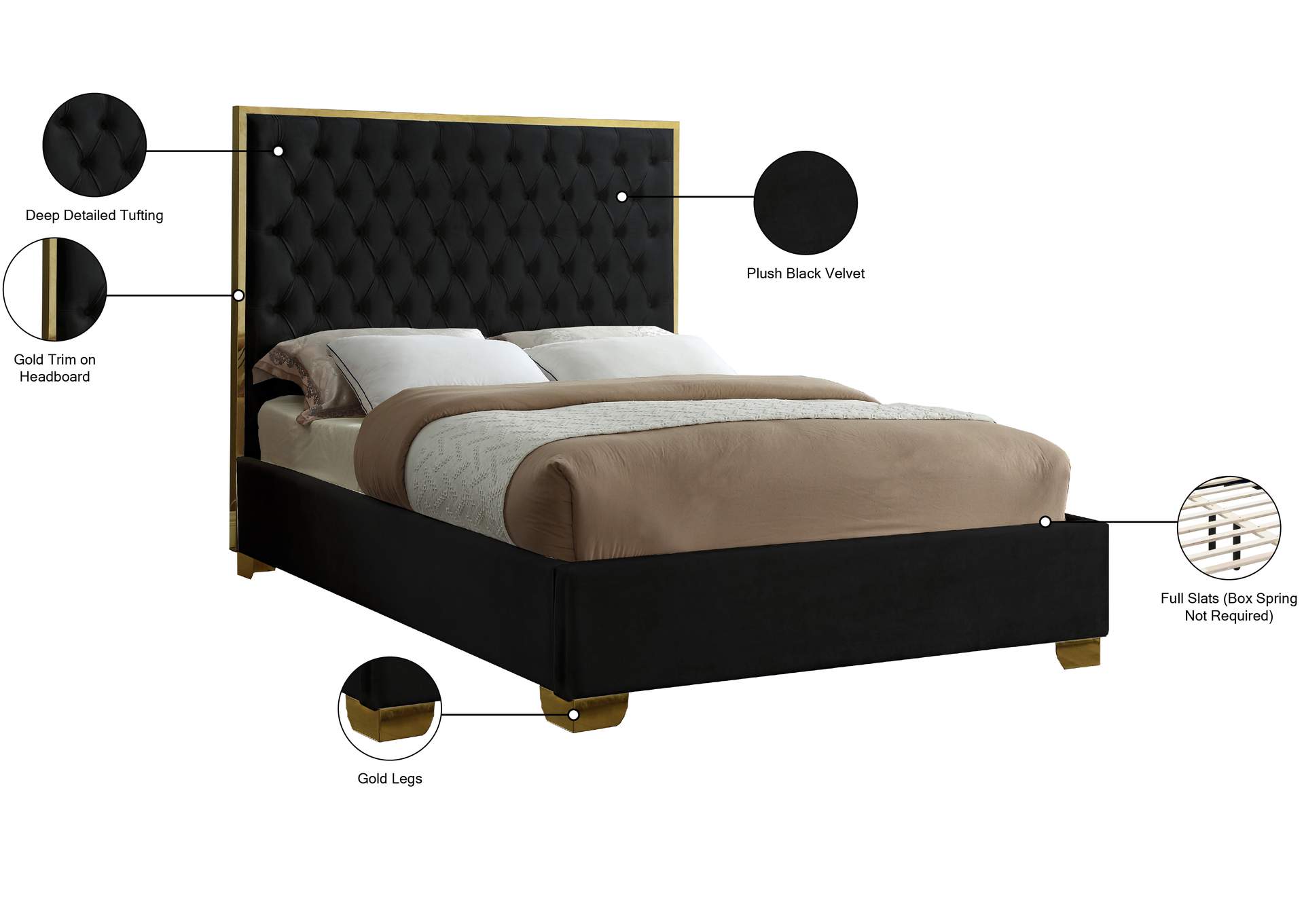 Lana Black Velvet Full Bed,Meridian Furniture