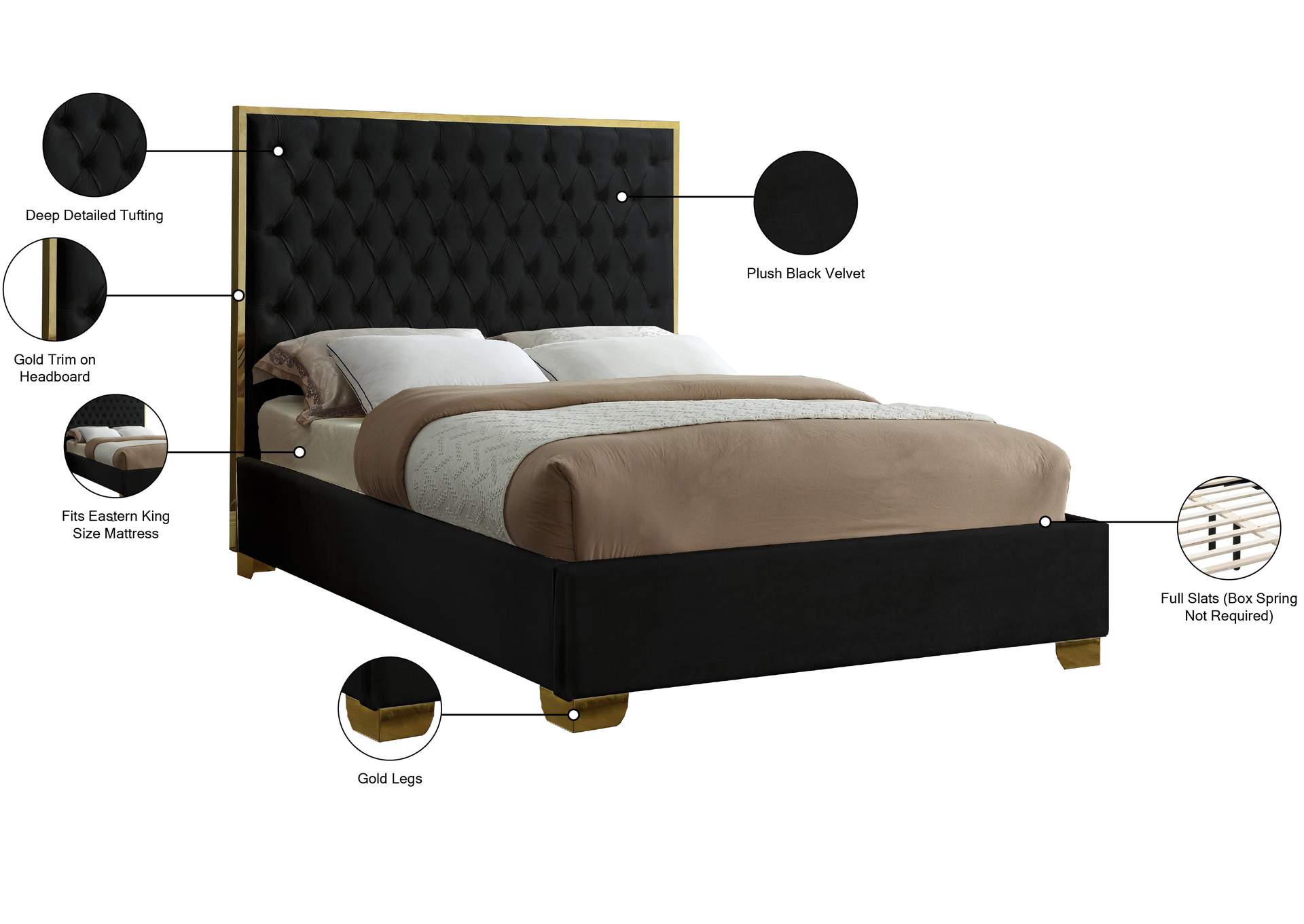 Lana Black Velvet King Bed,Meridian Furniture