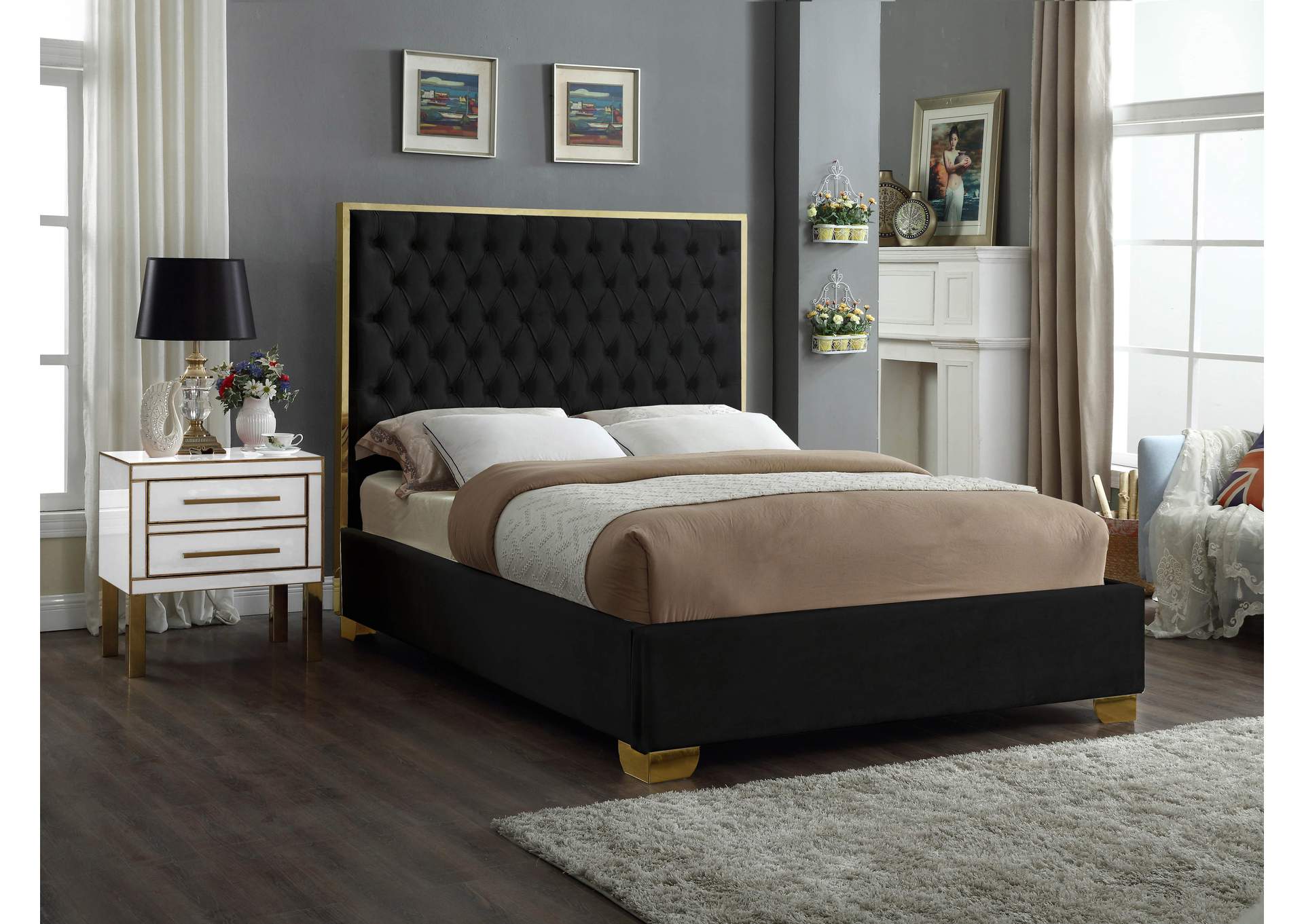 Lana Black Velvet King Bed,Meridian Furniture