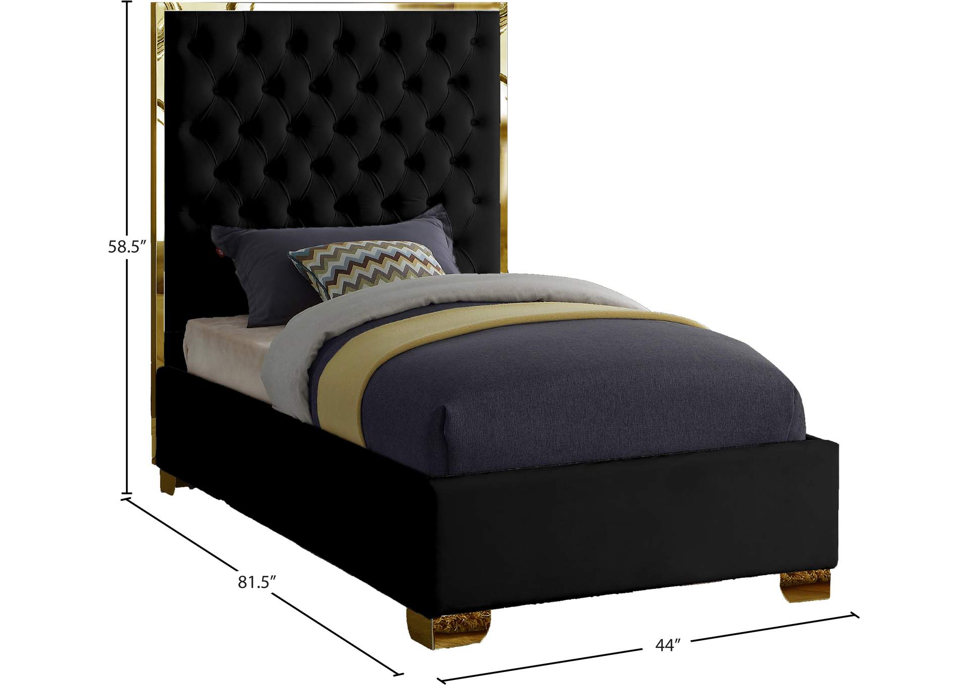 Lana Black Velvet Twin Bed,Meridian Furniture