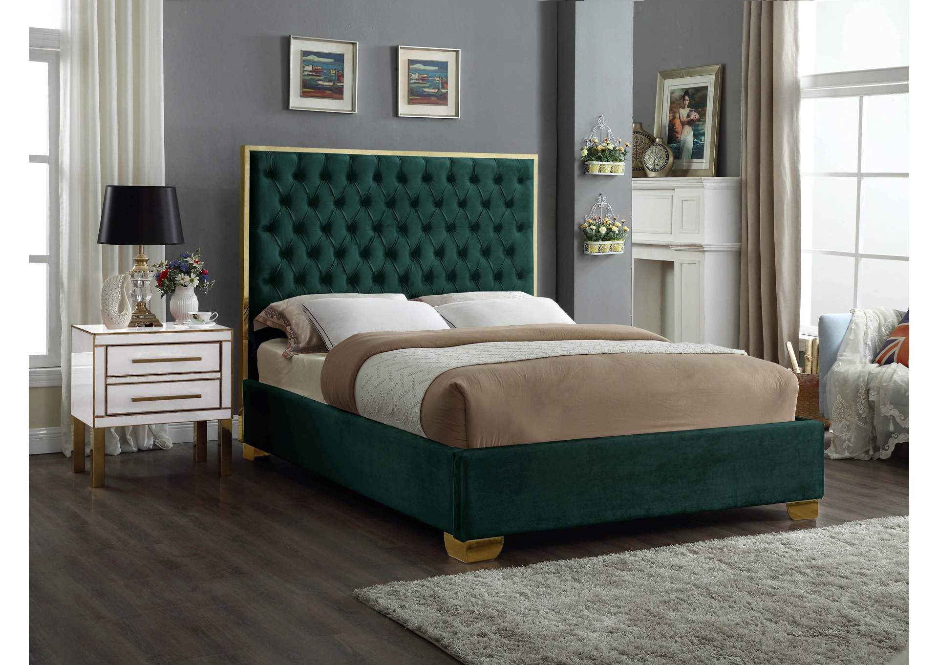 Lana Green Velvet Full Bed,Meridian Furniture