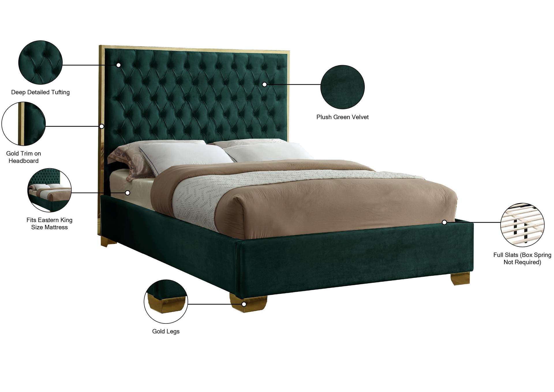 Lana Green Velvet King Bed,Meridian Furniture