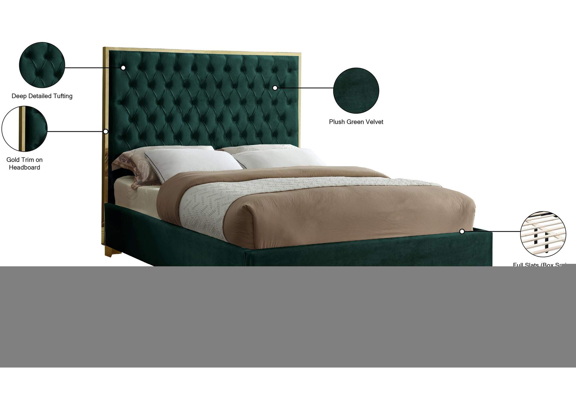 Lana Green Velvet Queen Bed,Meridian Furniture