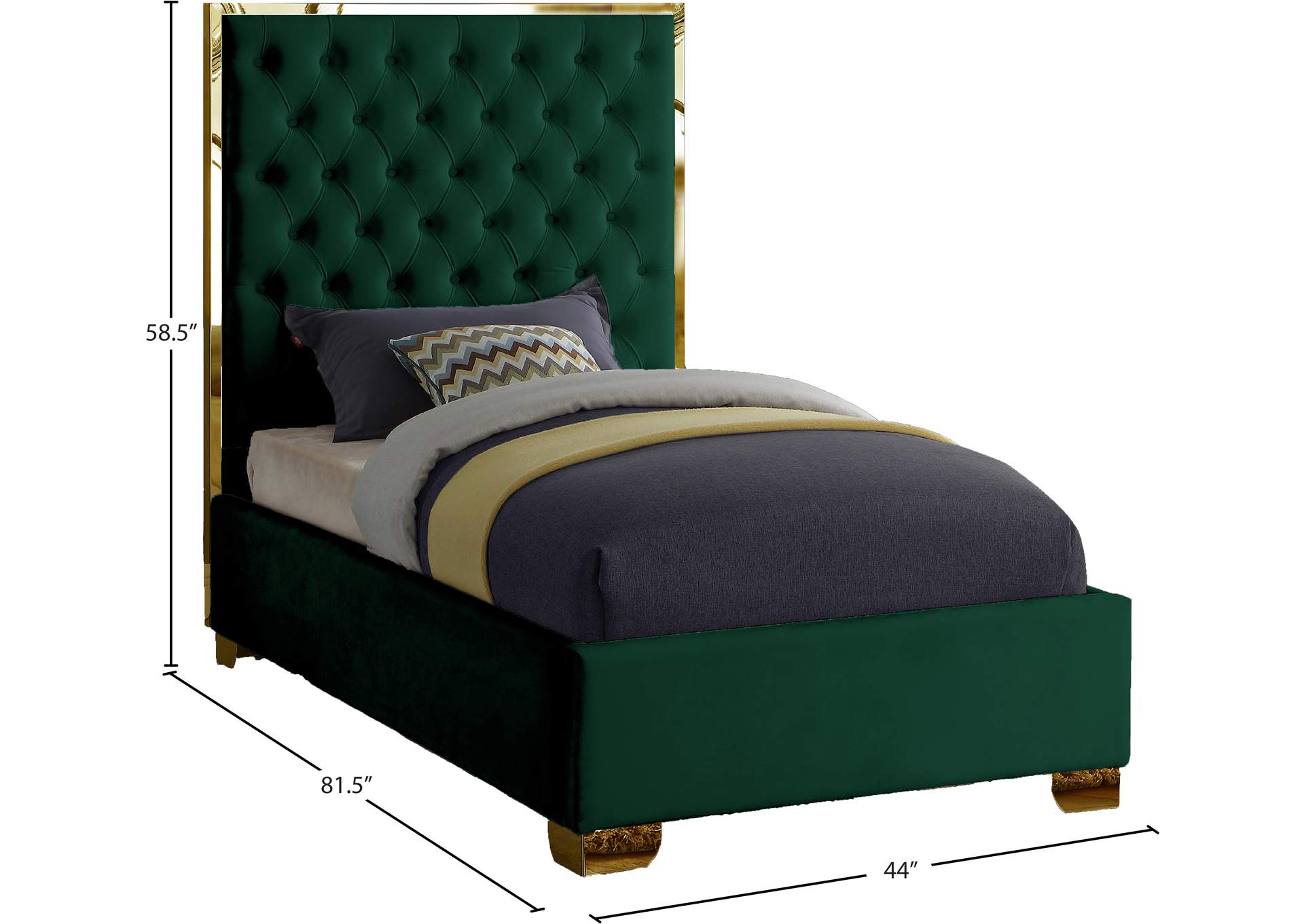 Lana Green Velvet Twin Bed,Meridian Furniture