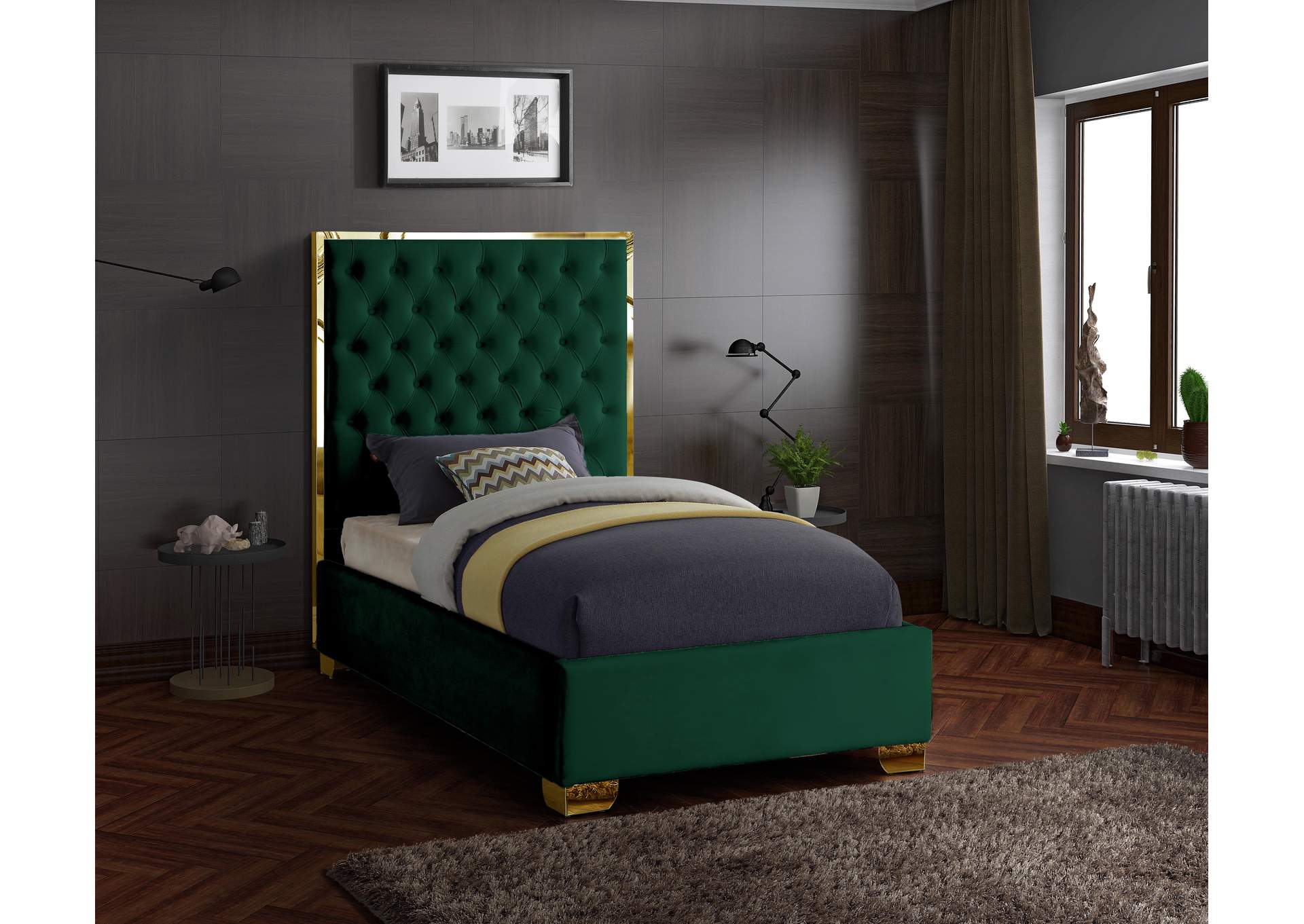 Lana Green Velvet Twin Bed,Meridian Furniture