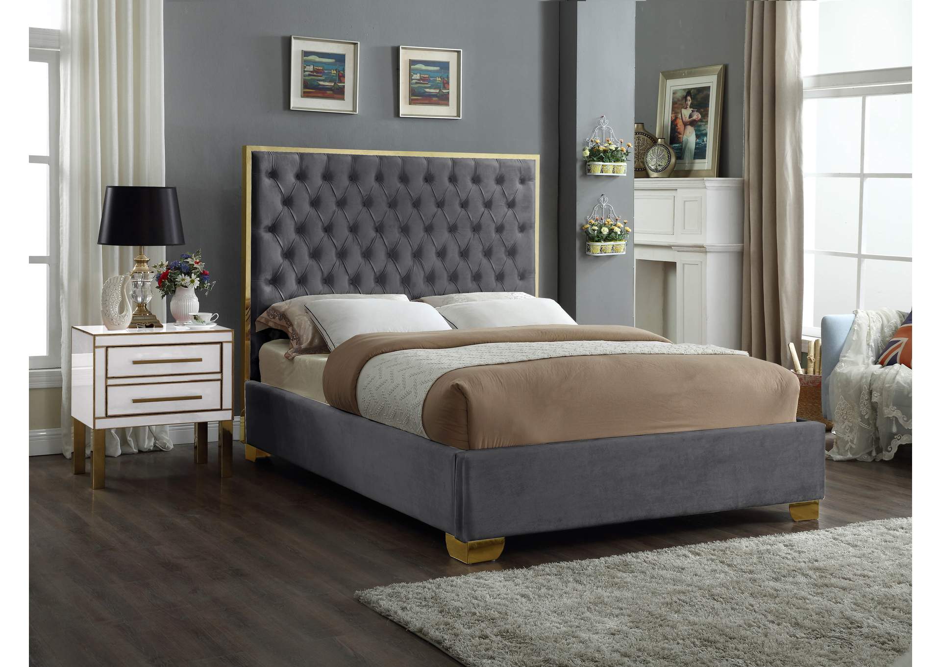 Lana Grey Velvet Full Bed,Meridian Furniture