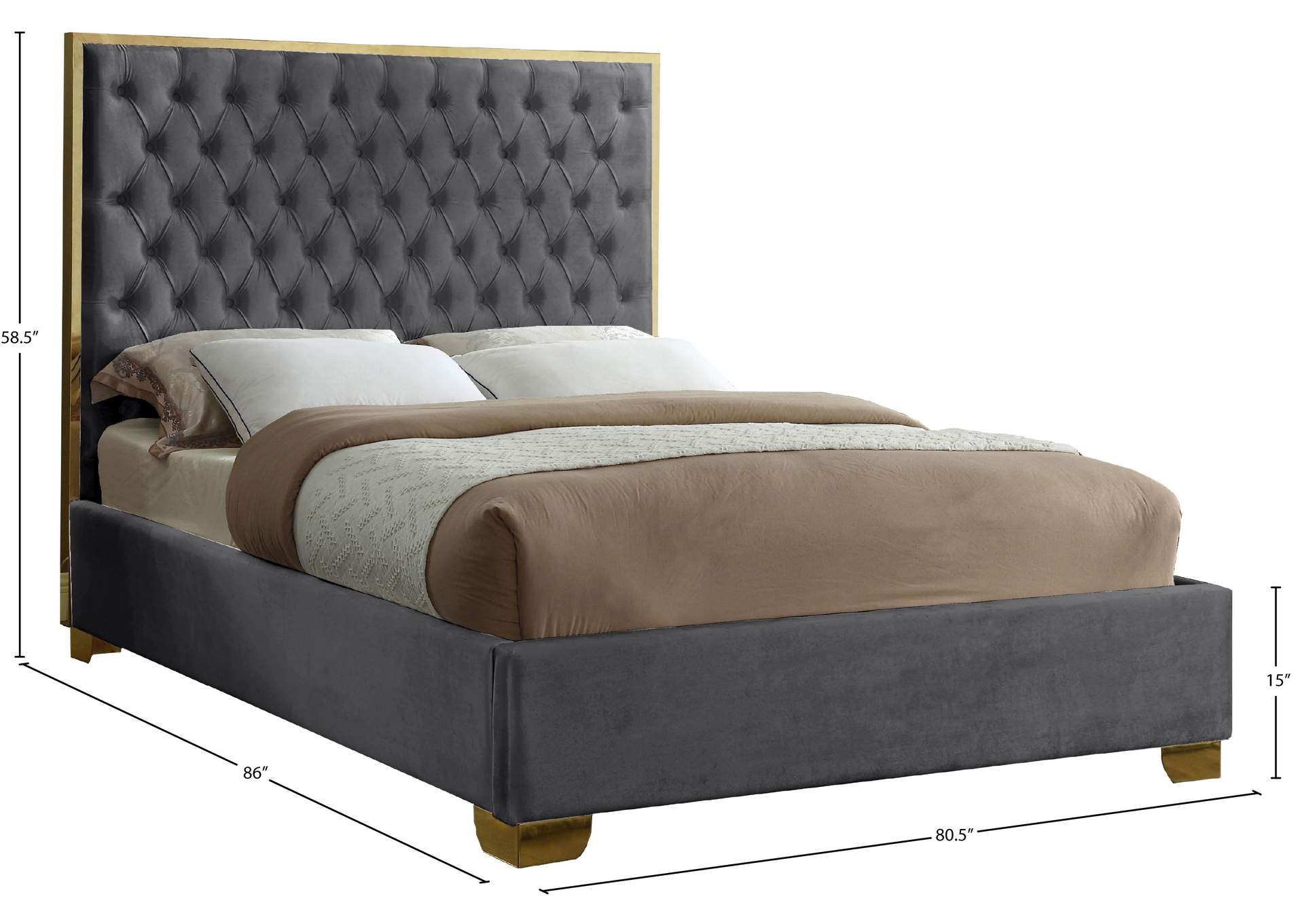 Lana Grey Velvet King Bed,Meridian Furniture