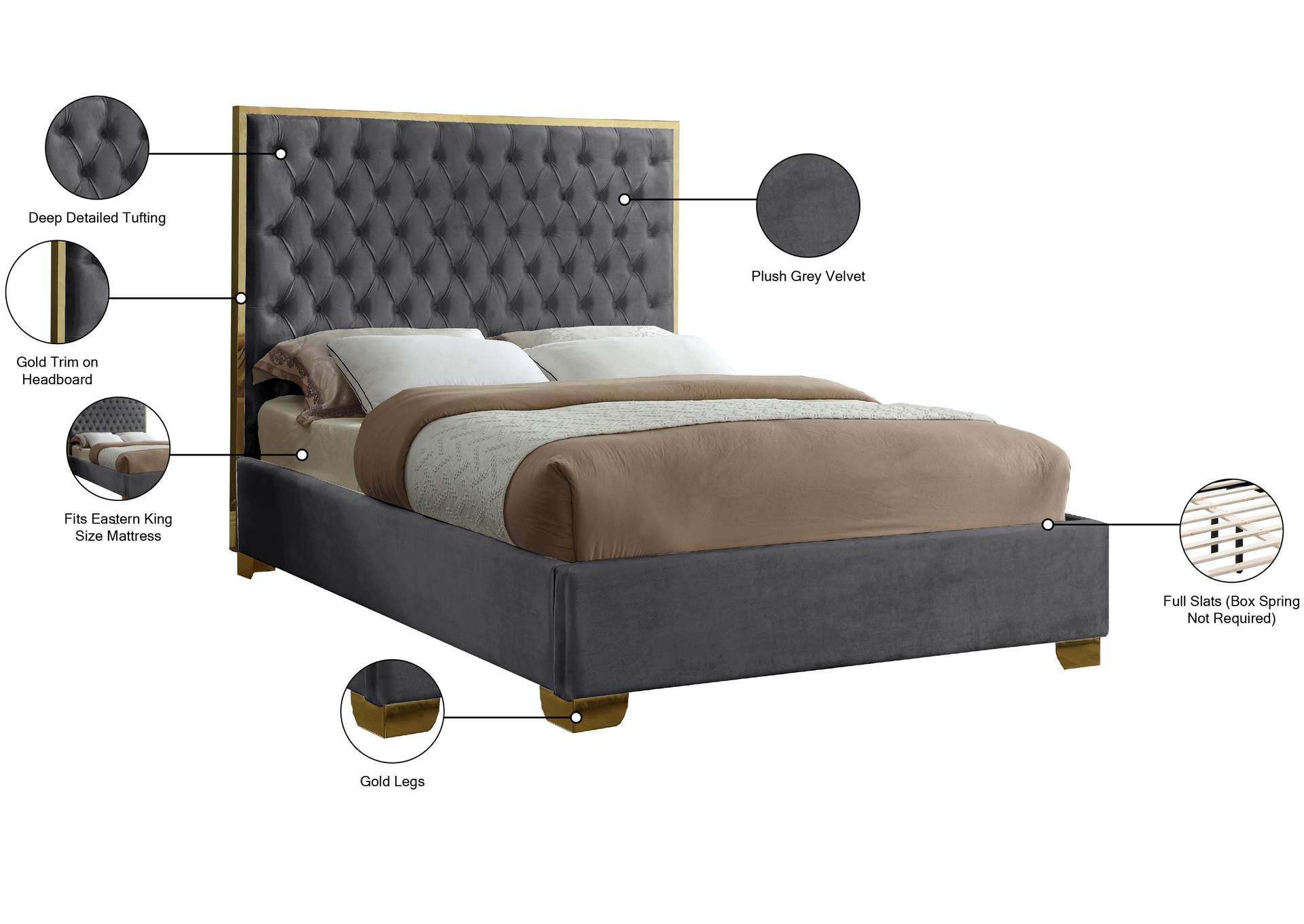 Lana Grey Velvet King Bed,Meridian Furniture