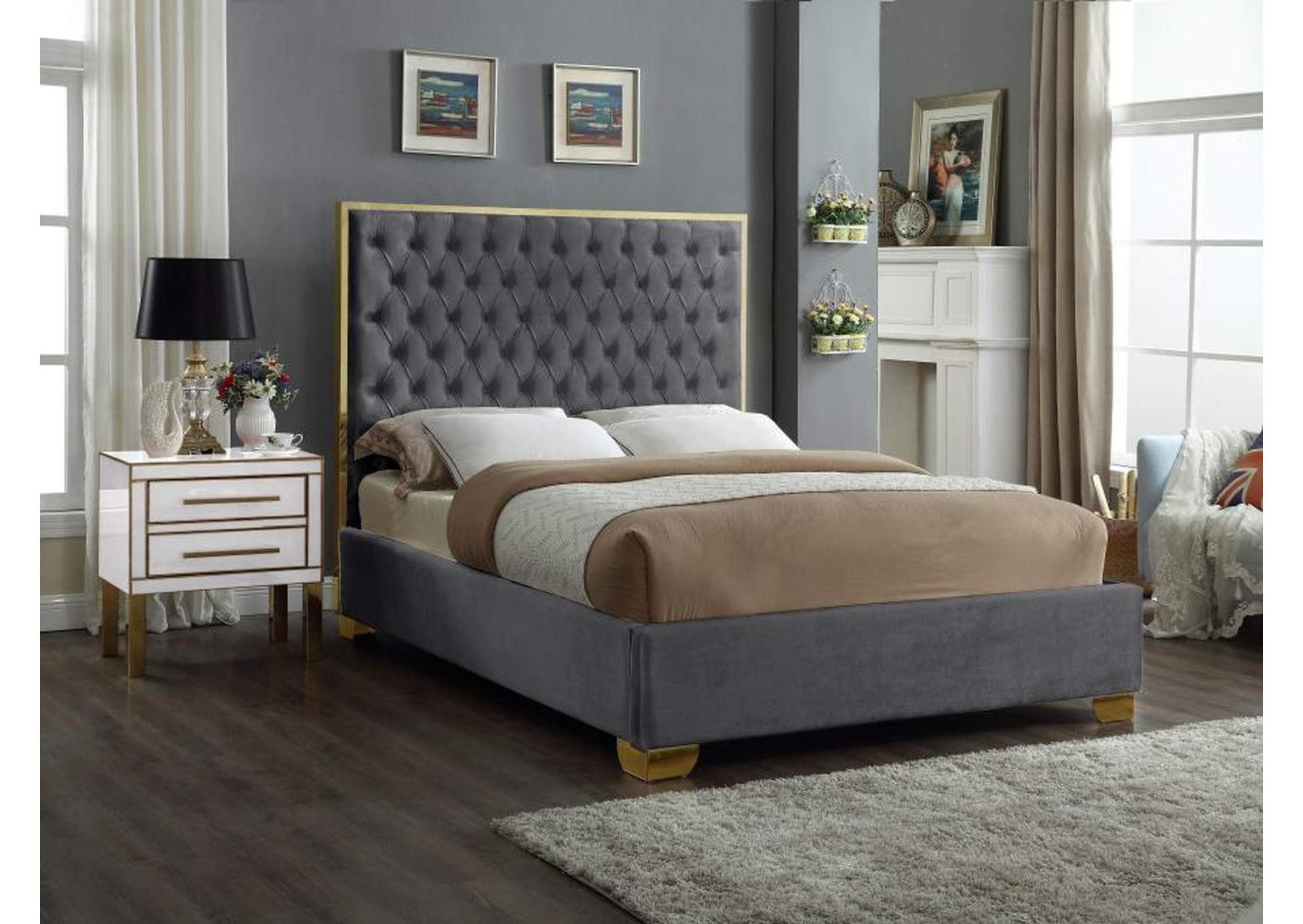 Lana Grey Velvet Queen Bed,Meridian Furniture